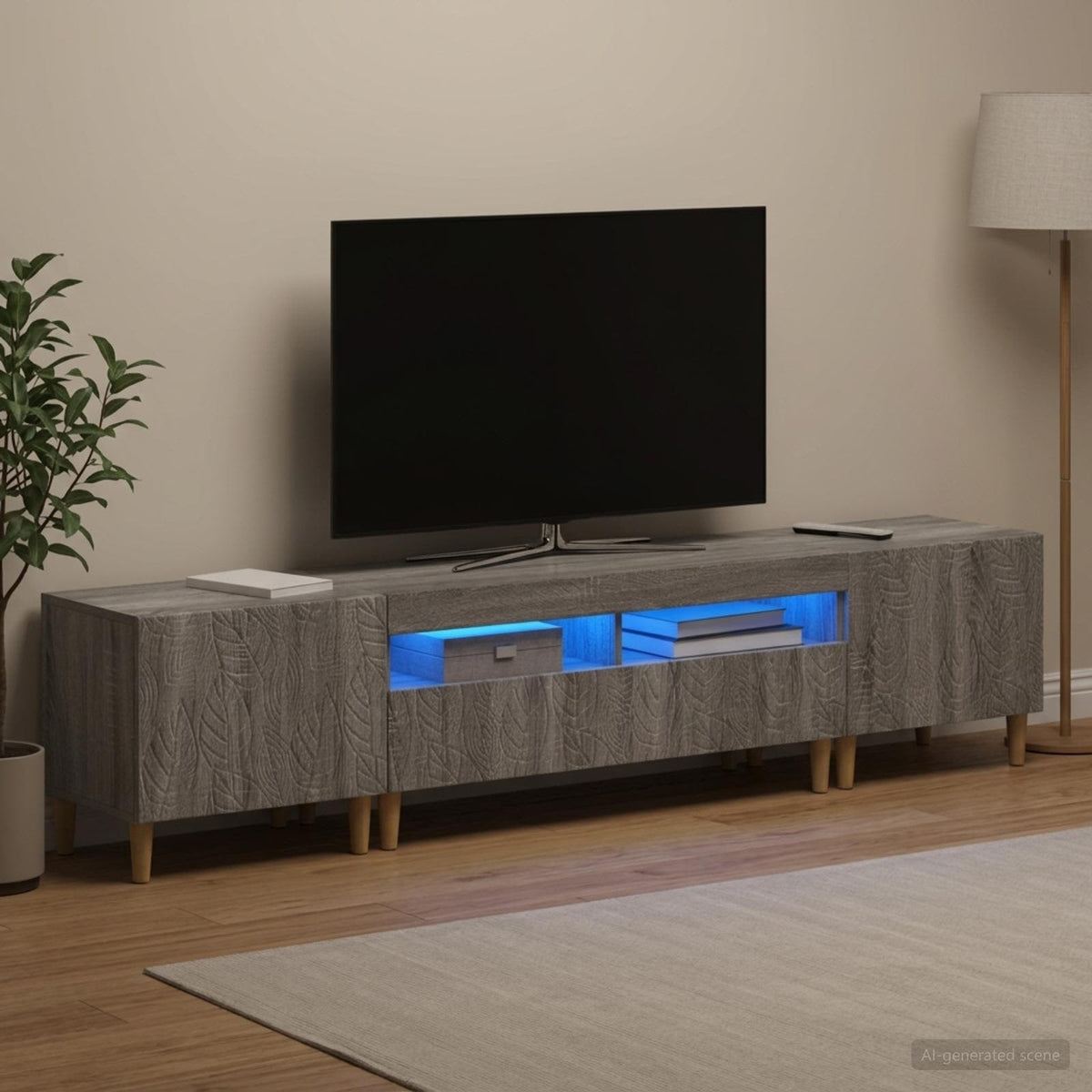 5 dalių LED televizoriaus stovas Pilka Sonoma Apdirbta mediena