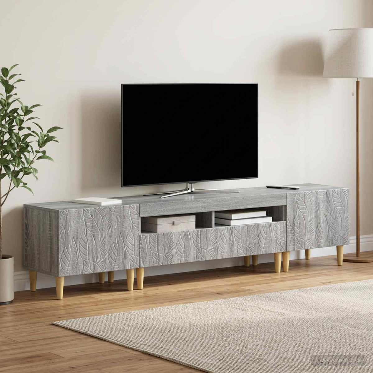 5 dalių LED televizoriaus stovas Pilka Sonoma Apdirbta mediena