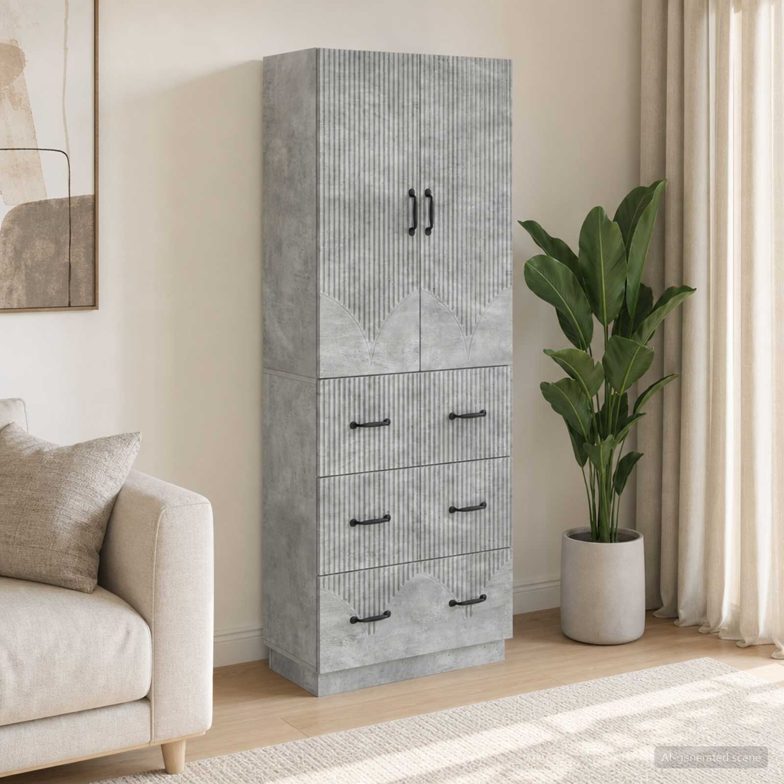 Spintelė 2 pcs Betono pilka 66 x 34,5 x 87 cm Apdirbta mediena
