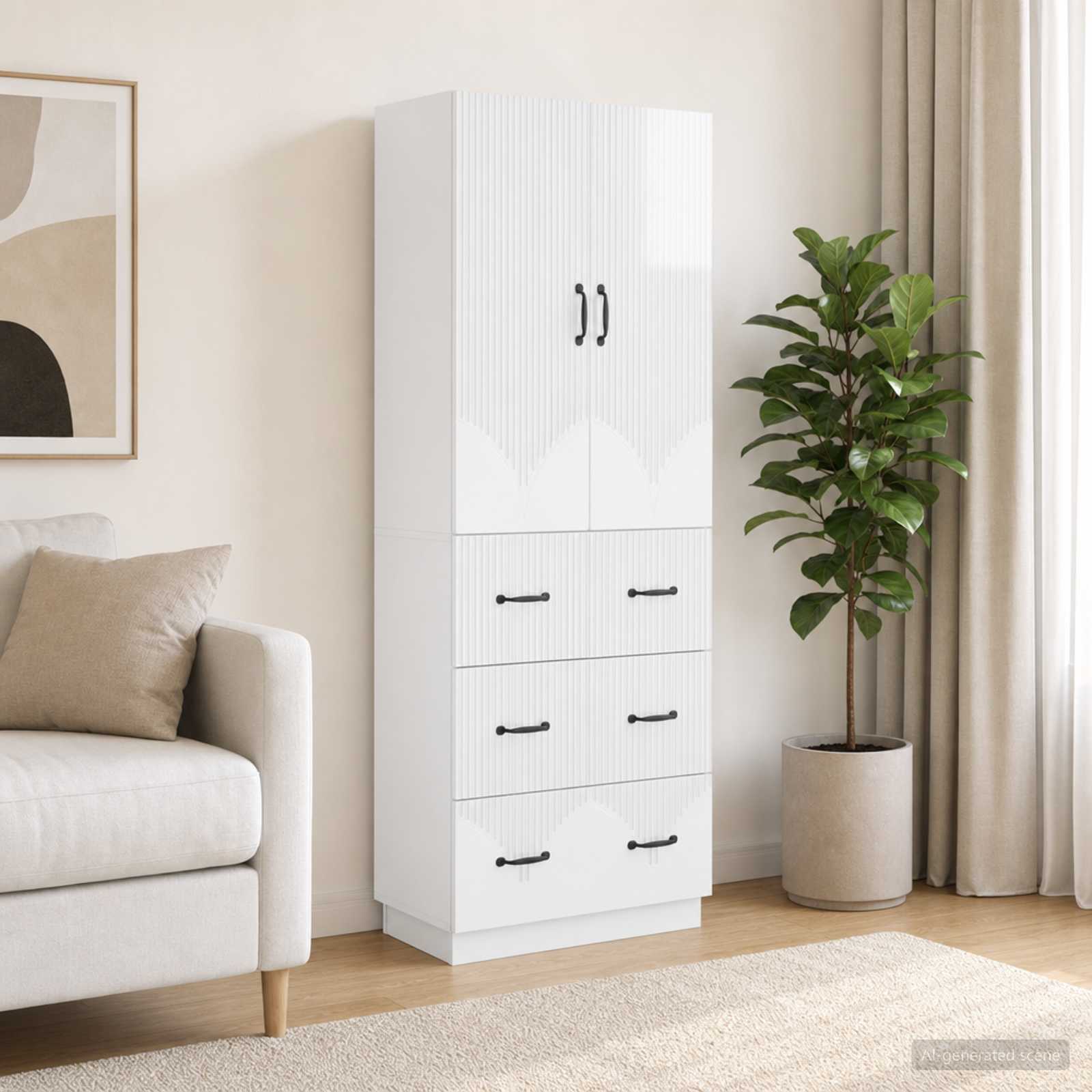 Spintelė 2 pcs Itin blizgi balta 66 x 34,5 x 87 cm