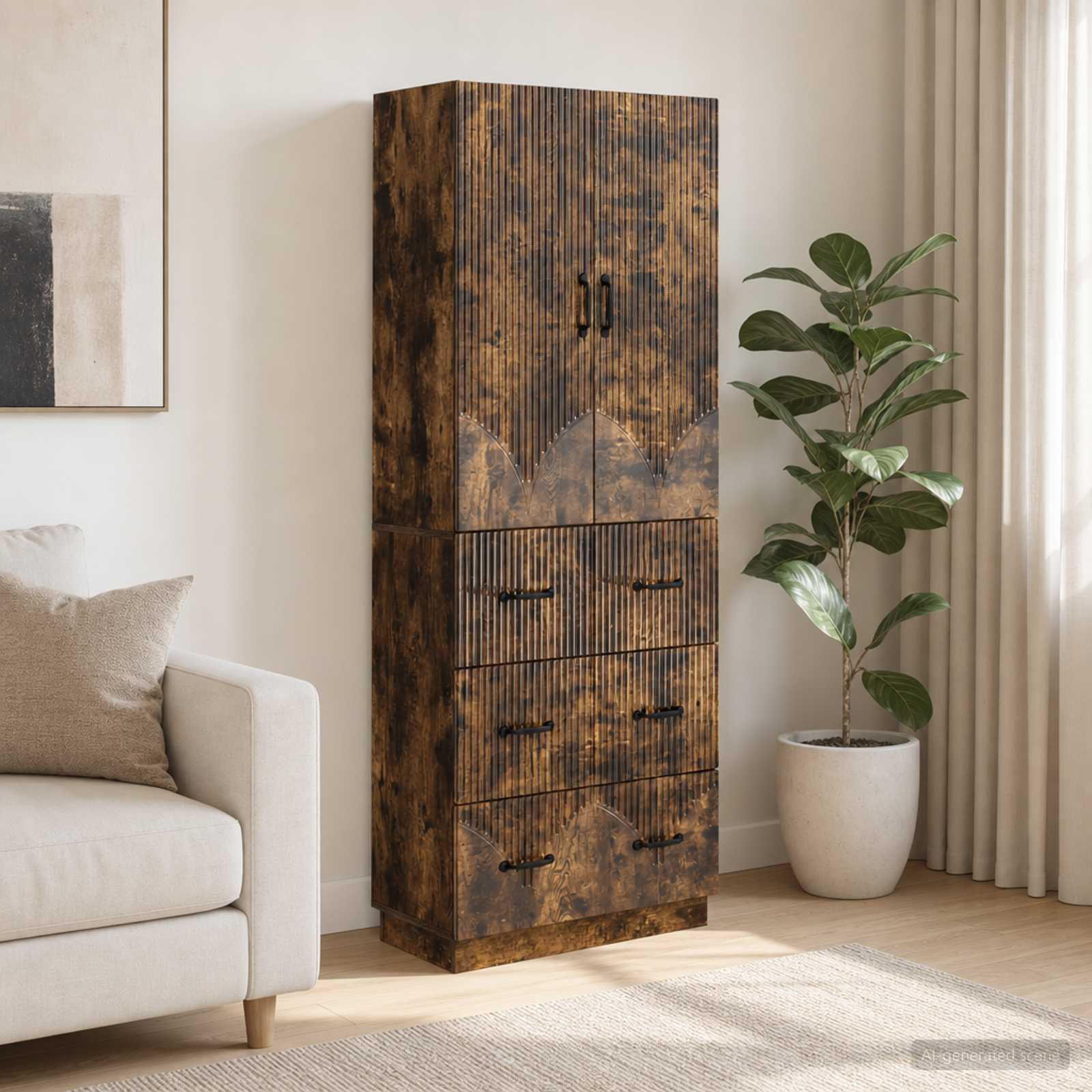 Spintelė 2 pcs Dūminio ąžuolo 66 x 34,5 x 87 cm