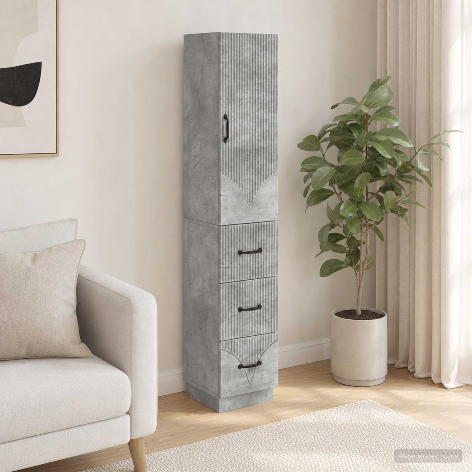 Spintelė 2 pcs Betono pilka 33 x 34,5 x 87 cm Apdirbta mediena