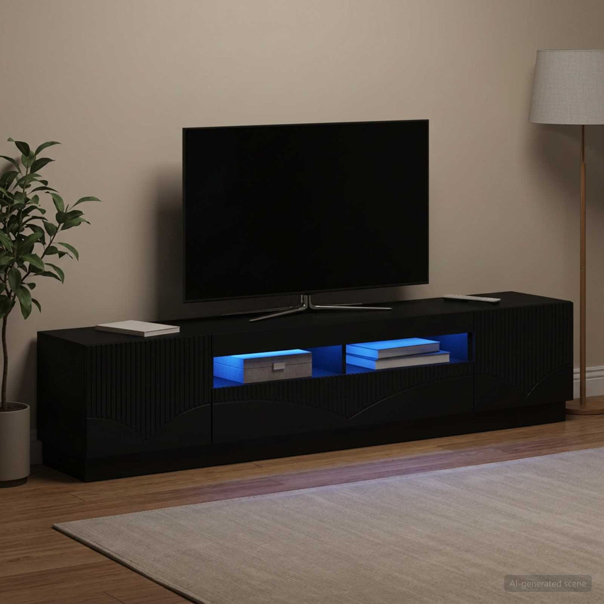 5 dalių LED televizoriaus stovas Juoda Apdirbta mediena