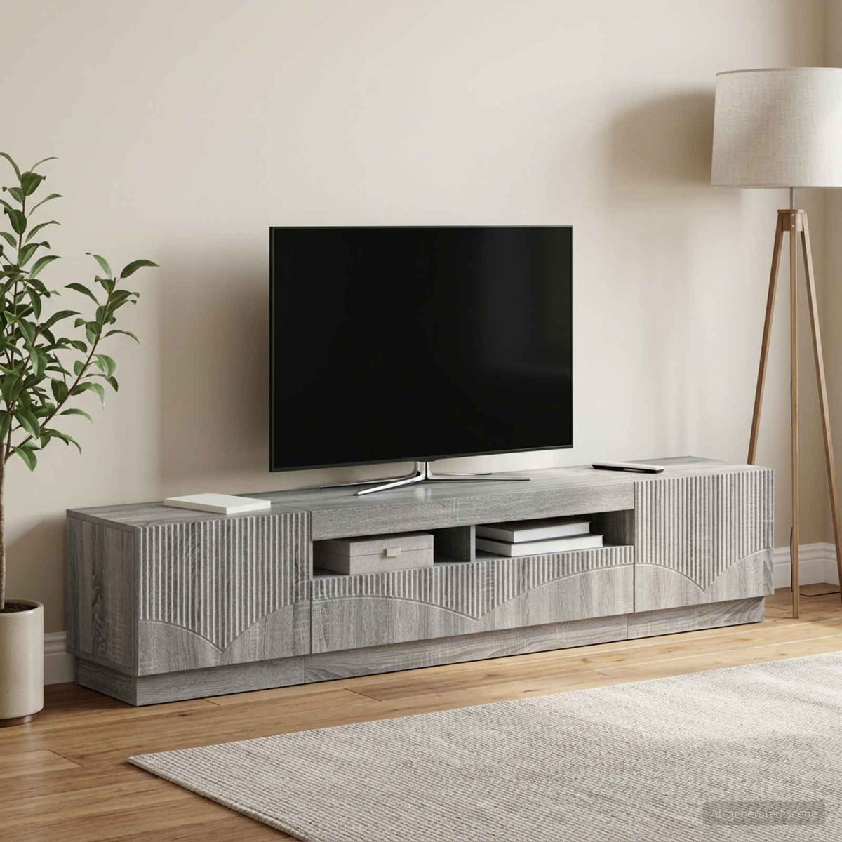 5 dalių LED televizoriaus stovas Pilka Sonoma Apdirbta mediena