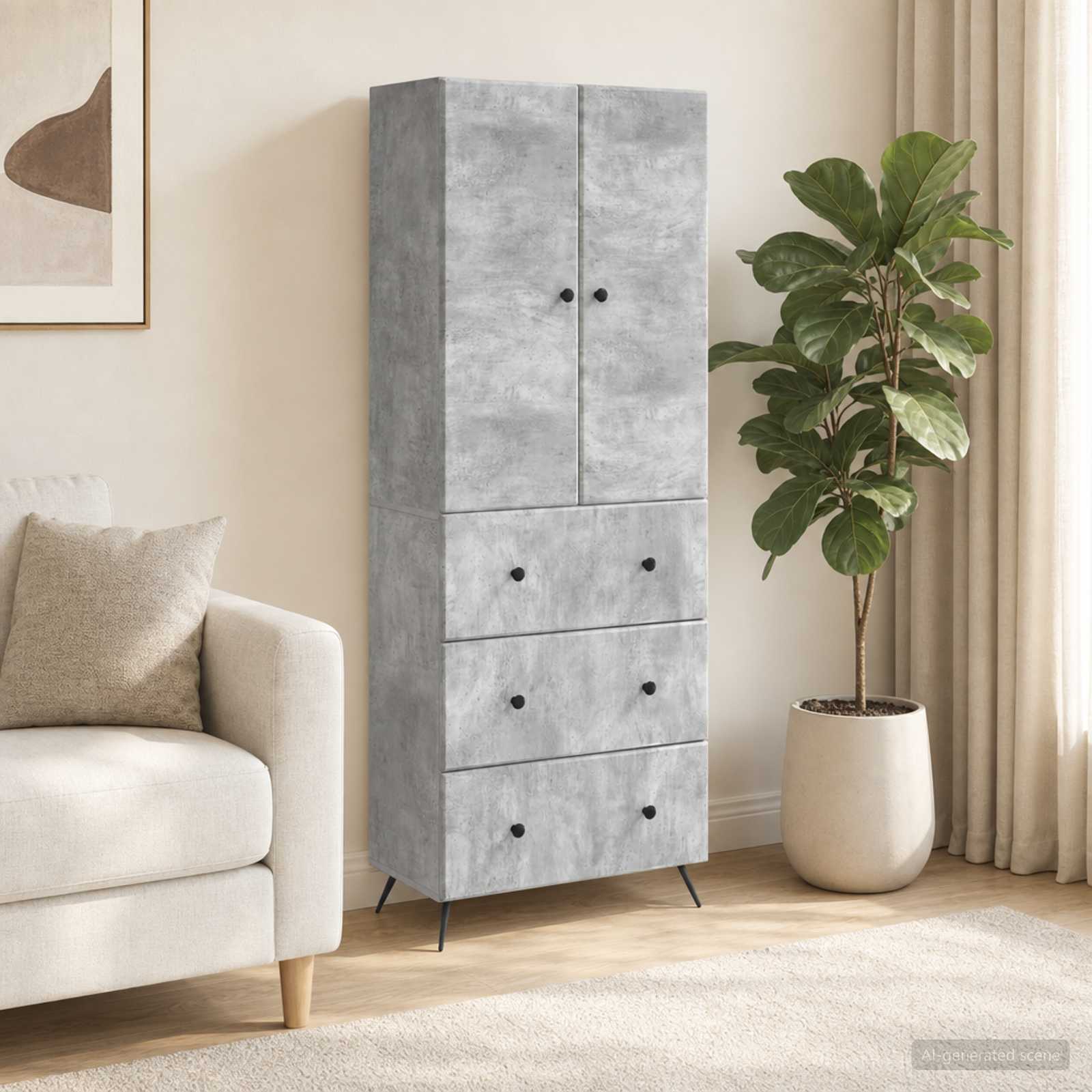 Spintelė 2 pcs Betono pilka 66 x 34,5 x 90 cm Apdirbta mediena