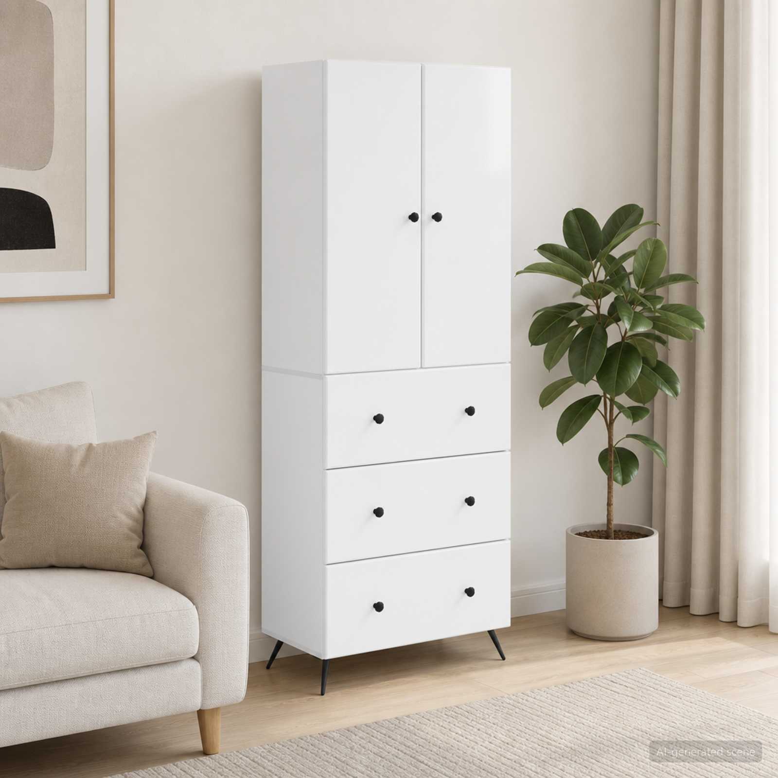 Spintelė 2 pcs Itin blizgi balta 66 x 34,5 x 90 cm
