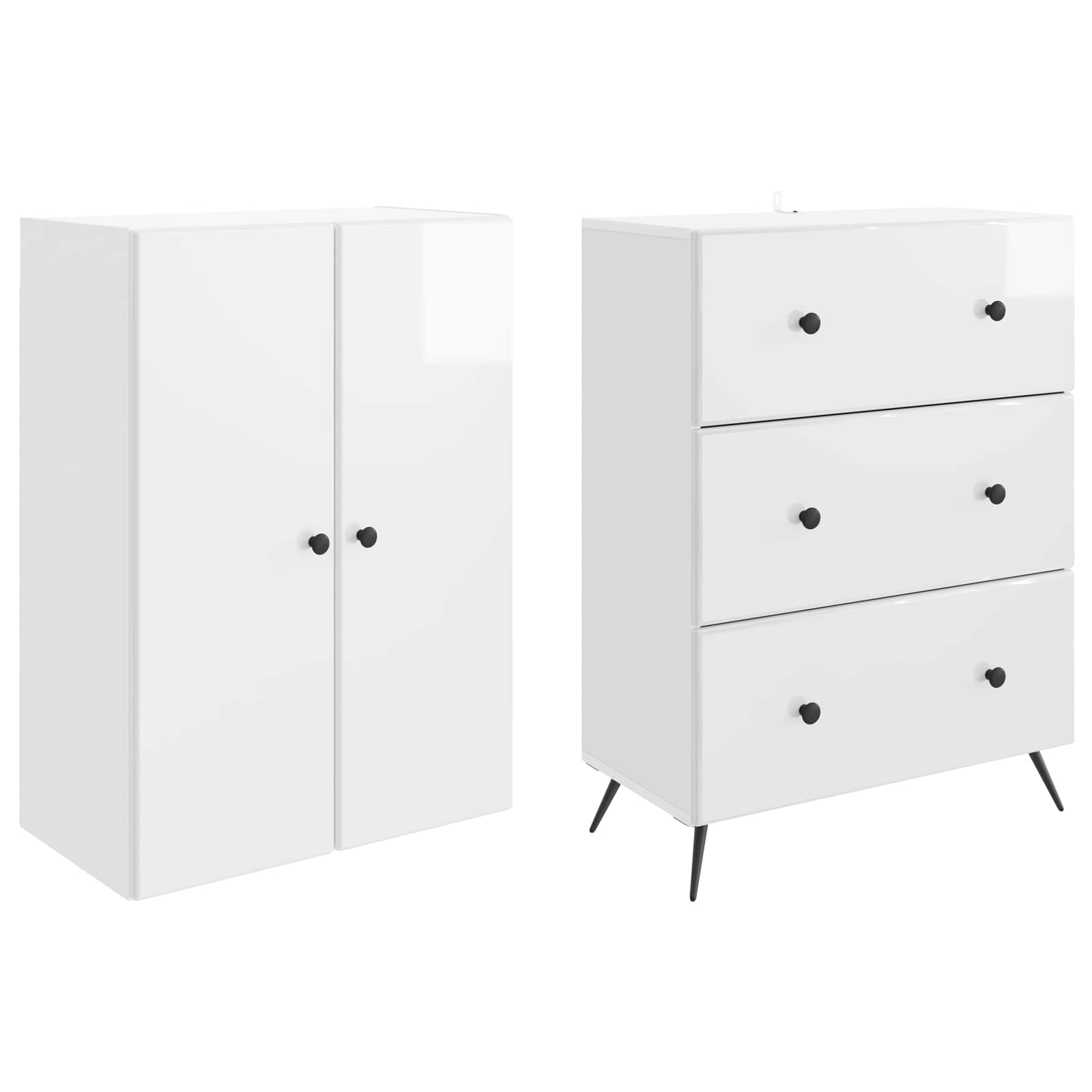 Spintelė 2 pcs Itin blizgi balta 66 x 34,5 x 90 cm