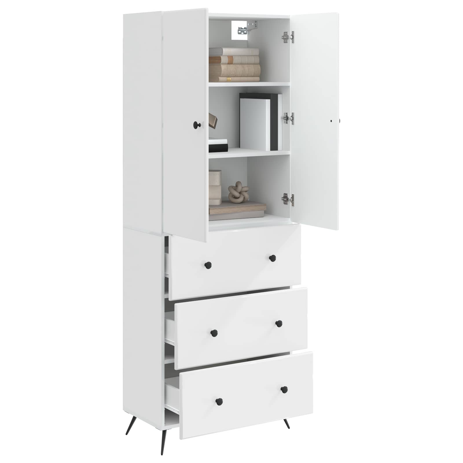 Spintelė 2 pcs Itin blizgi balta 66 x 34,5 x 90 cm