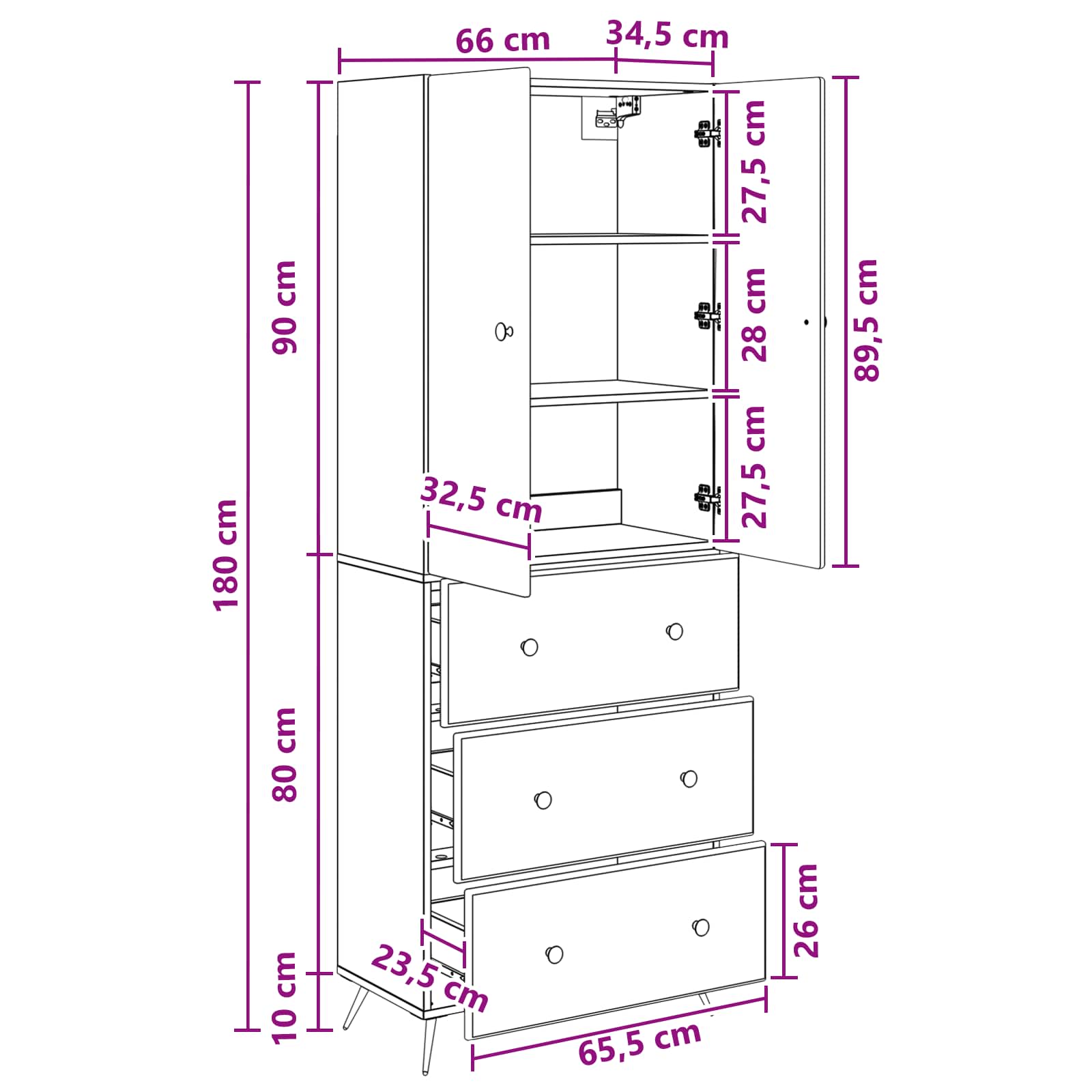 Spintelė 2 pcs Dūminio ąžuolo 66 x 34,5 x 90 cm