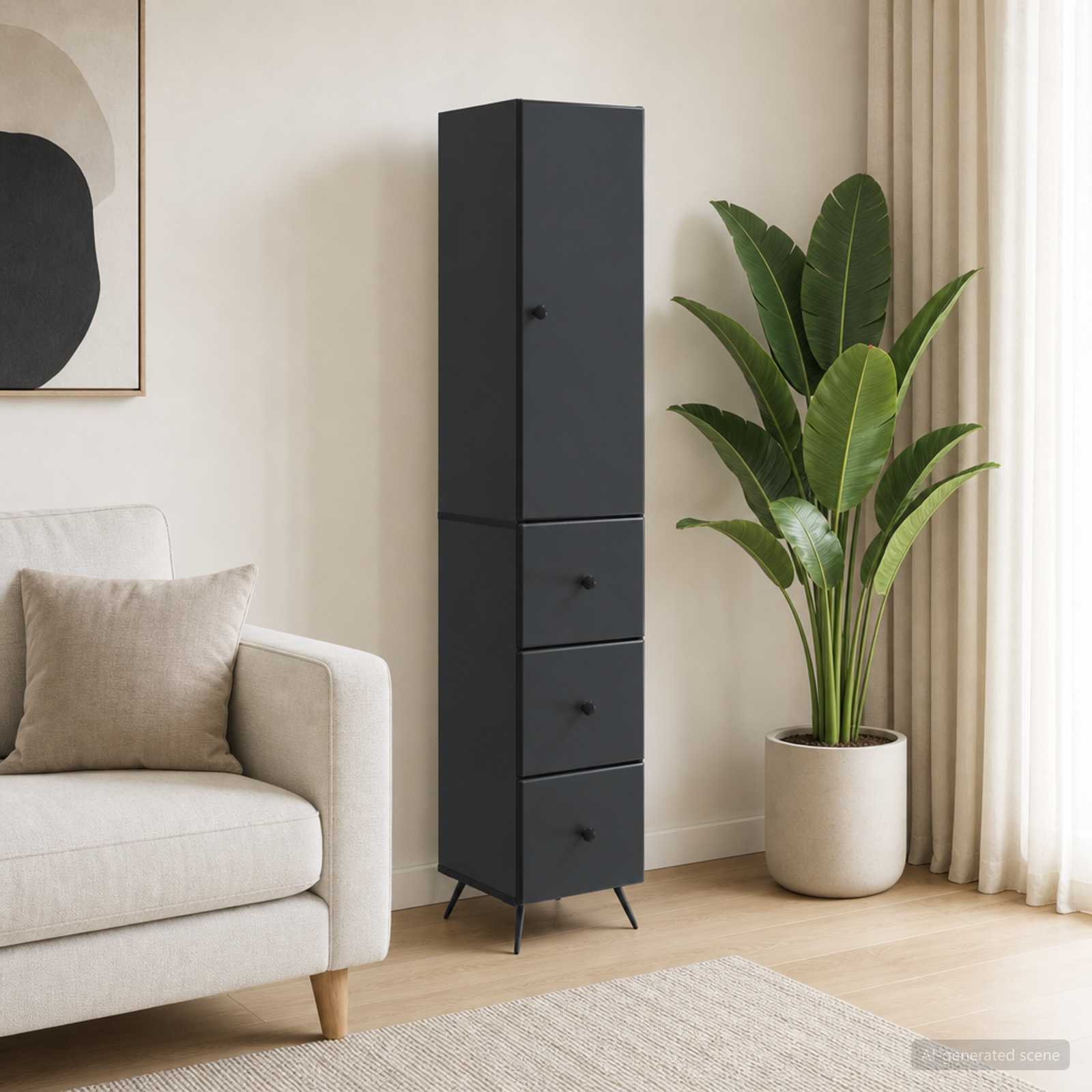 Spintelė 2 pcs Juoda 34,5 x 34,5 x 90 cm Apdirbta mediena