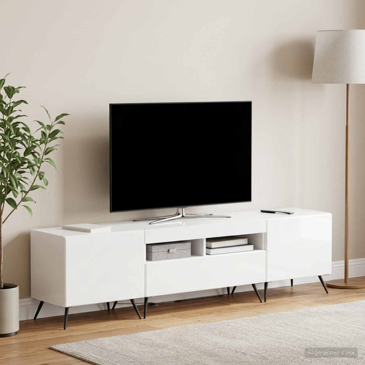 5 dalių LED televizoriaus stovas Itin blizgi balta