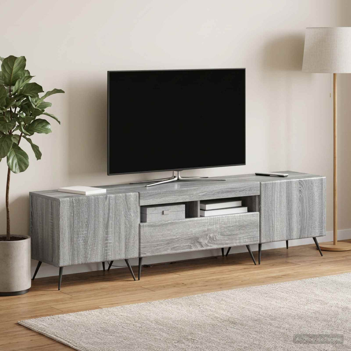 5 dalių LED televizoriaus stovas Pilka Sonoma Apdirbta mediena