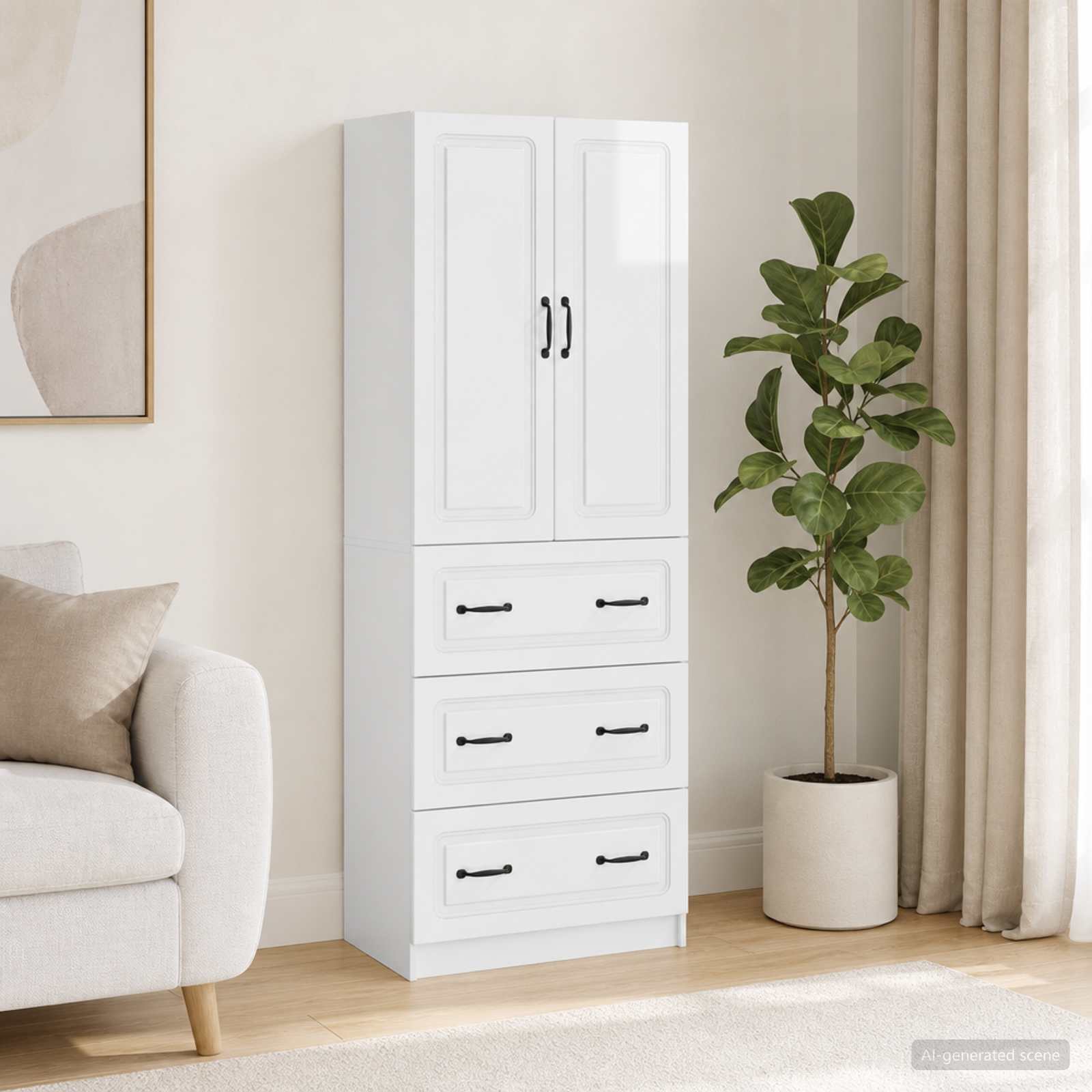 Spintelė 2 pcs Itin blizgi balta 66 x 34,5 x 87 cm