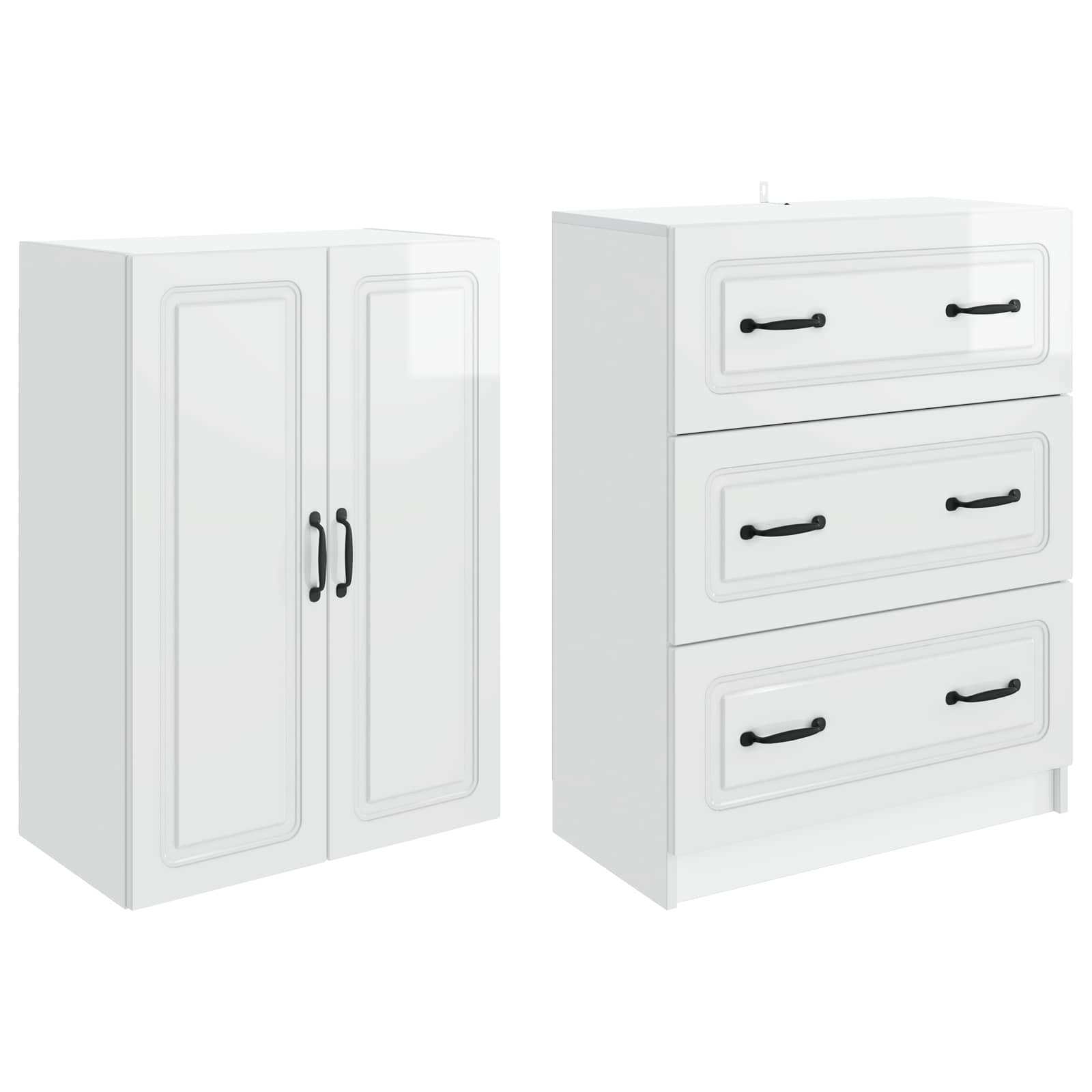 Spintelė 2 pcs Itin blizgi balta 66 x 34,5 x 87 cm
