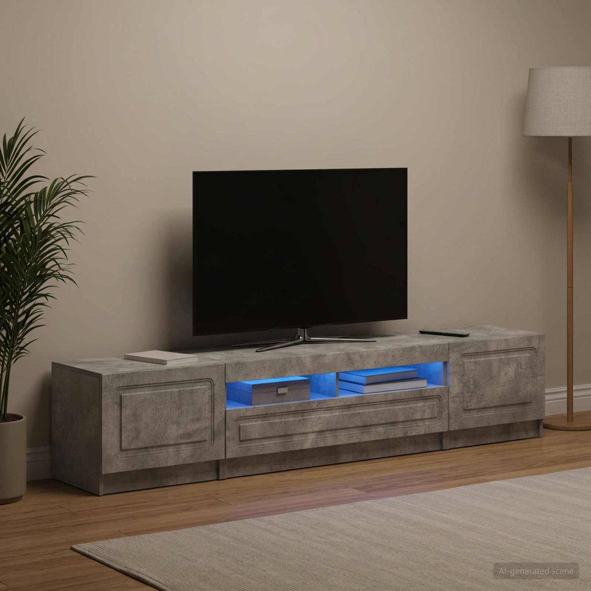 5 dalių LED televizoriaus stovas Betono pilka Apdirbta mediena