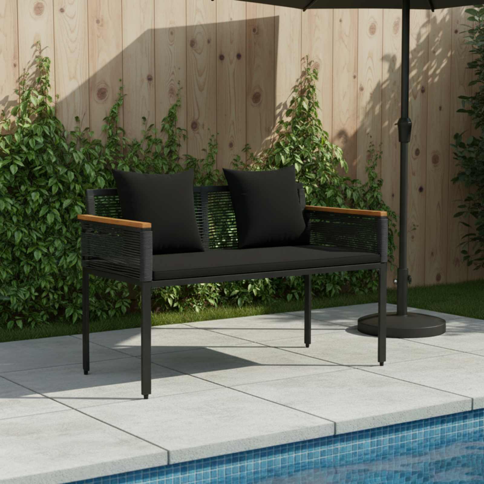Lauko suolas su pagalve Juoda 117 x 54 x 74.5 cm poliratanas