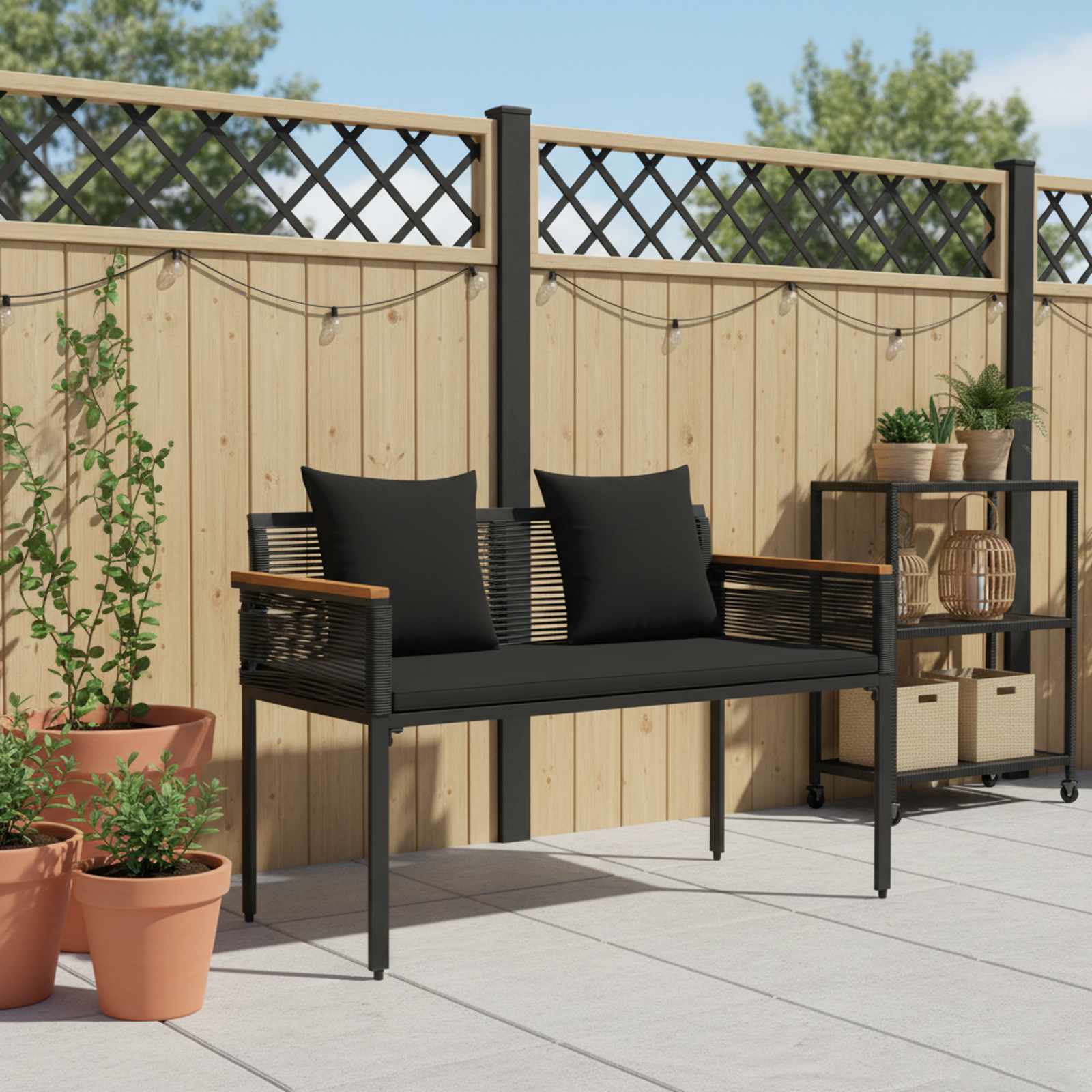 Lauko suolas su pagalve Juoda 117 x 54 x 74.5 cm poliratanas