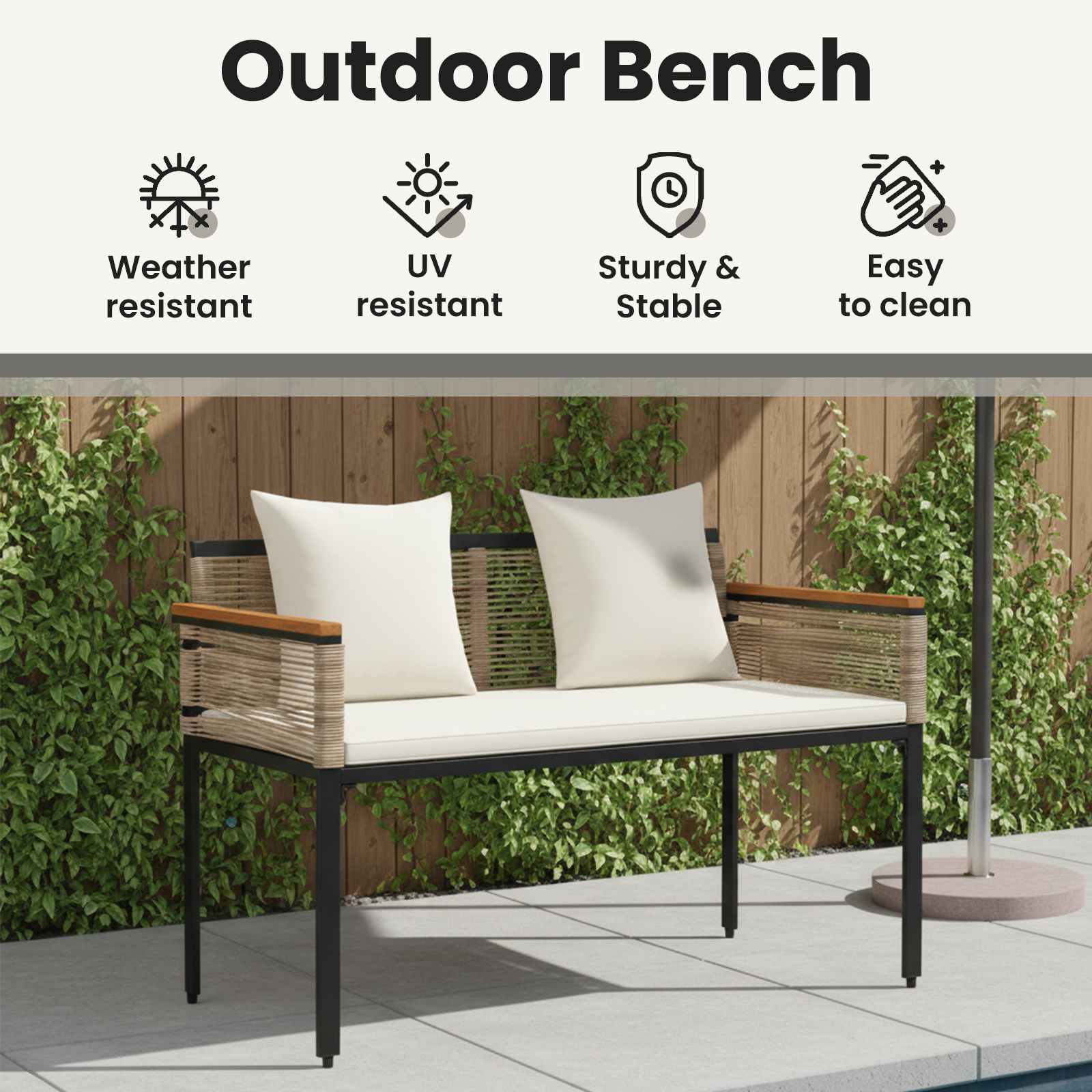 Outdoor Bench Beige and Cream White 117 x 54 x 74.5 cm
