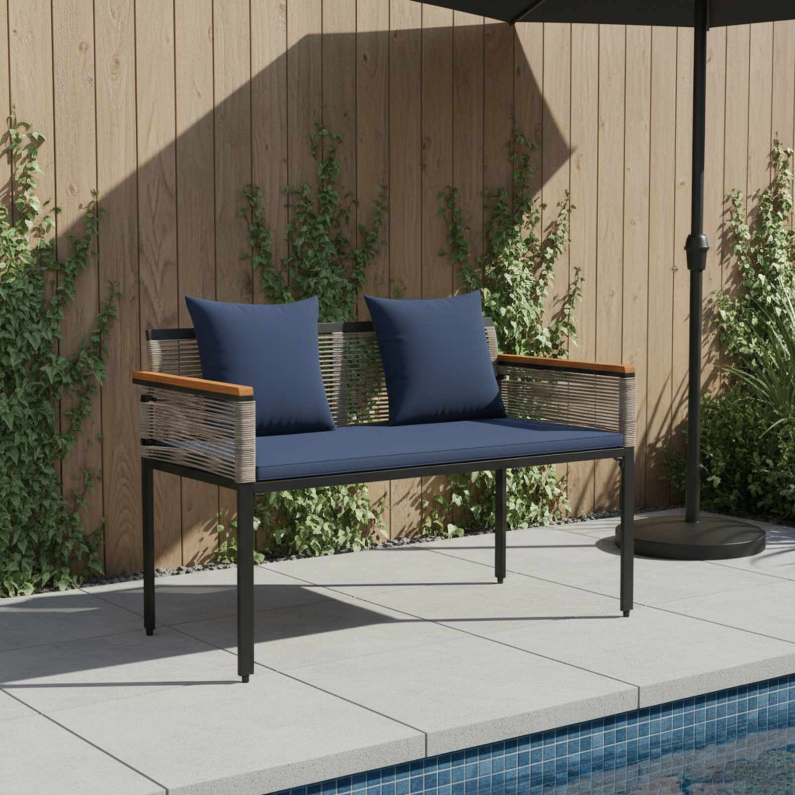 Outdoor Bench Grey and Dark Blue 117 x 54 x 74.5 cm