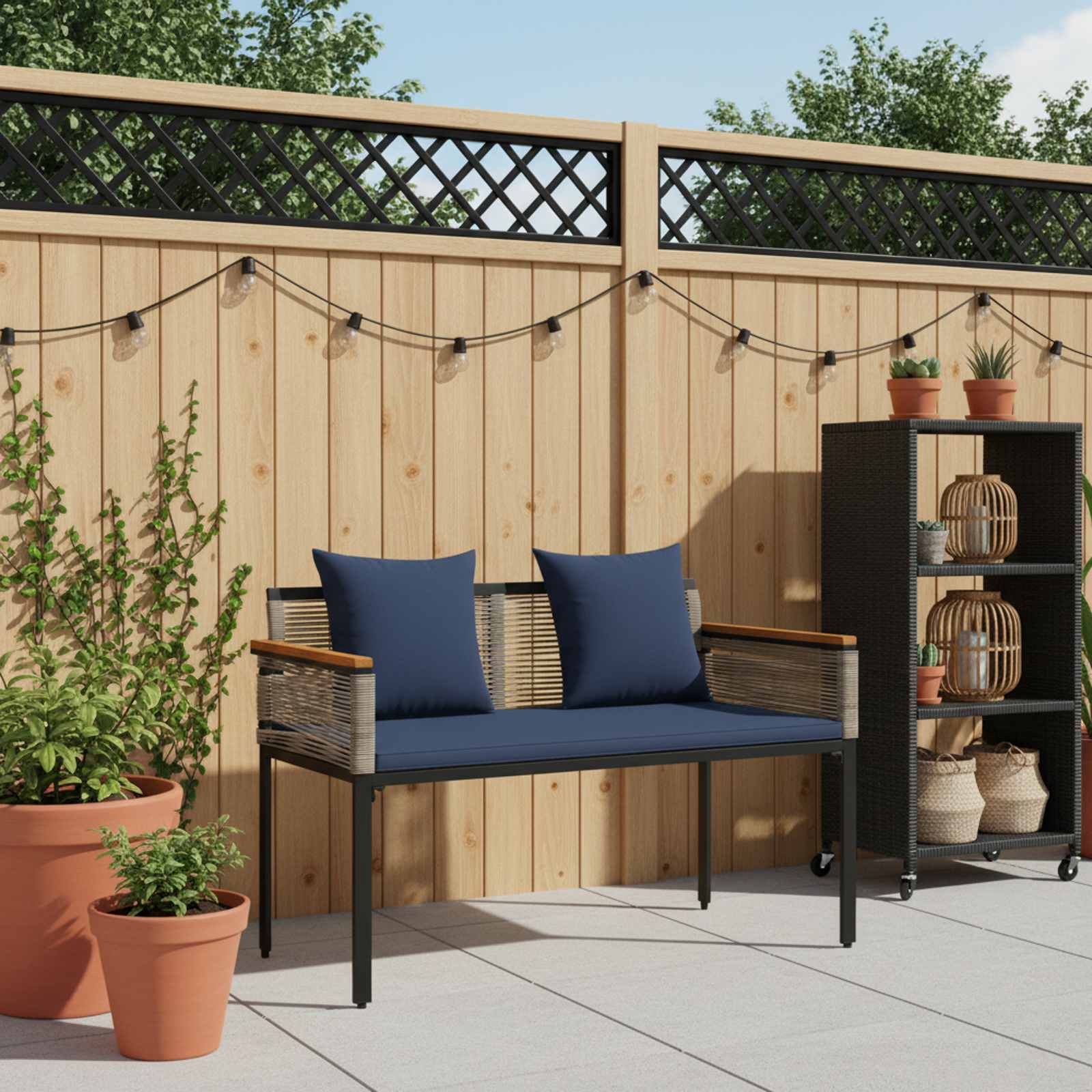Outdoor Bench Grey and Dark Blue 117 x 54 x 74.5 cm