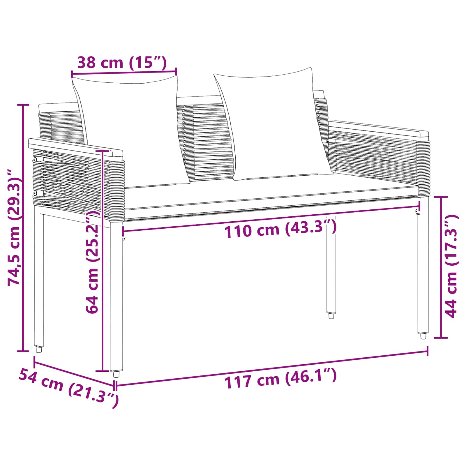 Outdoor Bench Grey and Dark Blue 117 x 54 x 74.5 cm