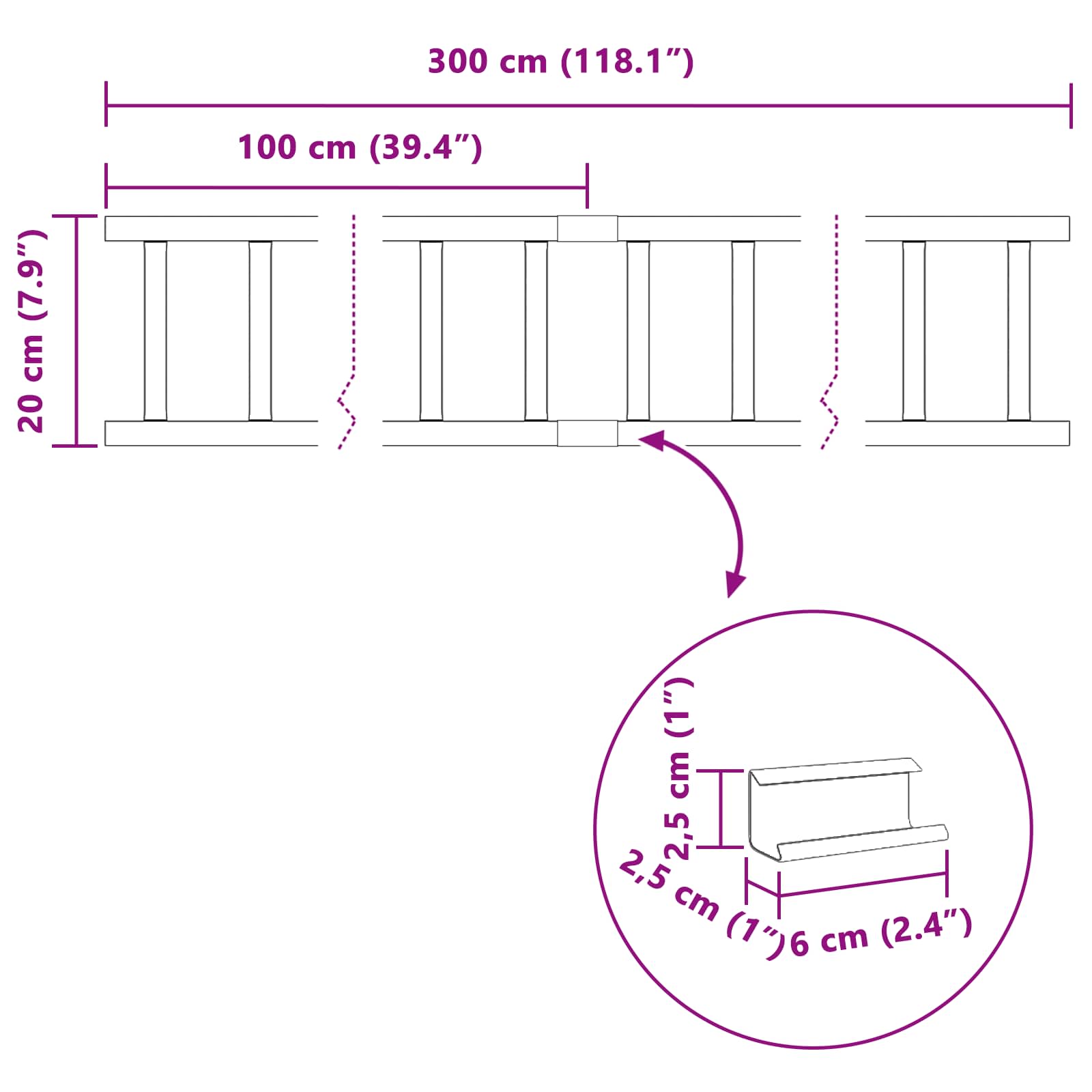 Stogo sniego sargas Antracitas 300 x 2,5 x 20 cm Plienas