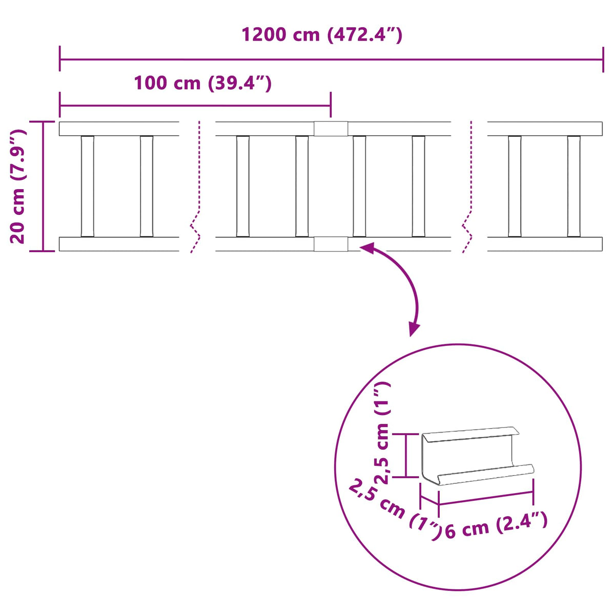 Stogo sniego sargas Antracitas 1200 x 2,5 x 20 cm Plienas