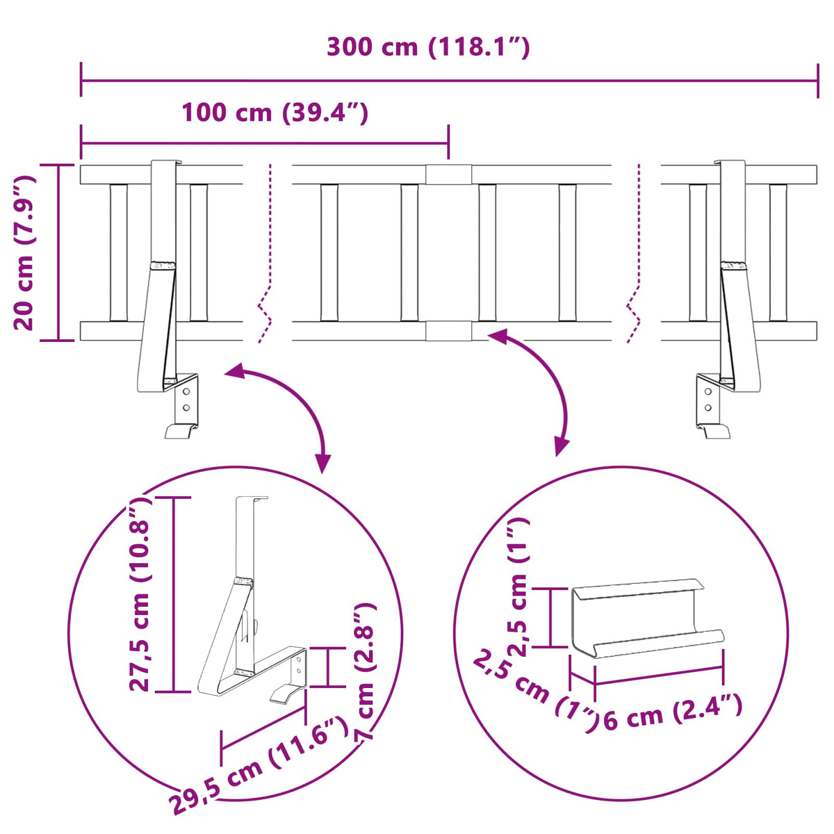 Stogo sniego sargas Juoda 300 cm Plienas