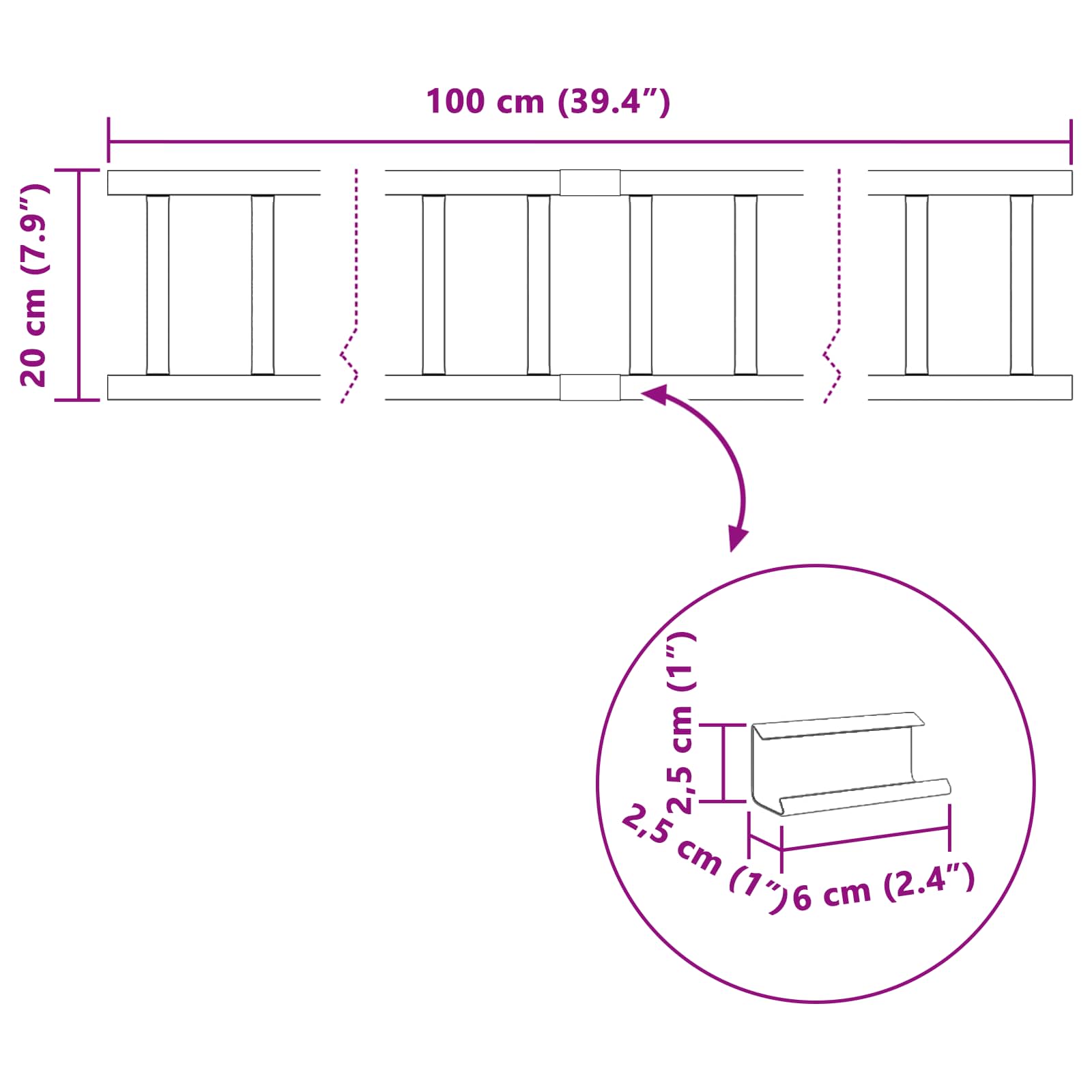 Stogo sniego sargas Juoda 100 x 2,5 x 20 cm Plienas
