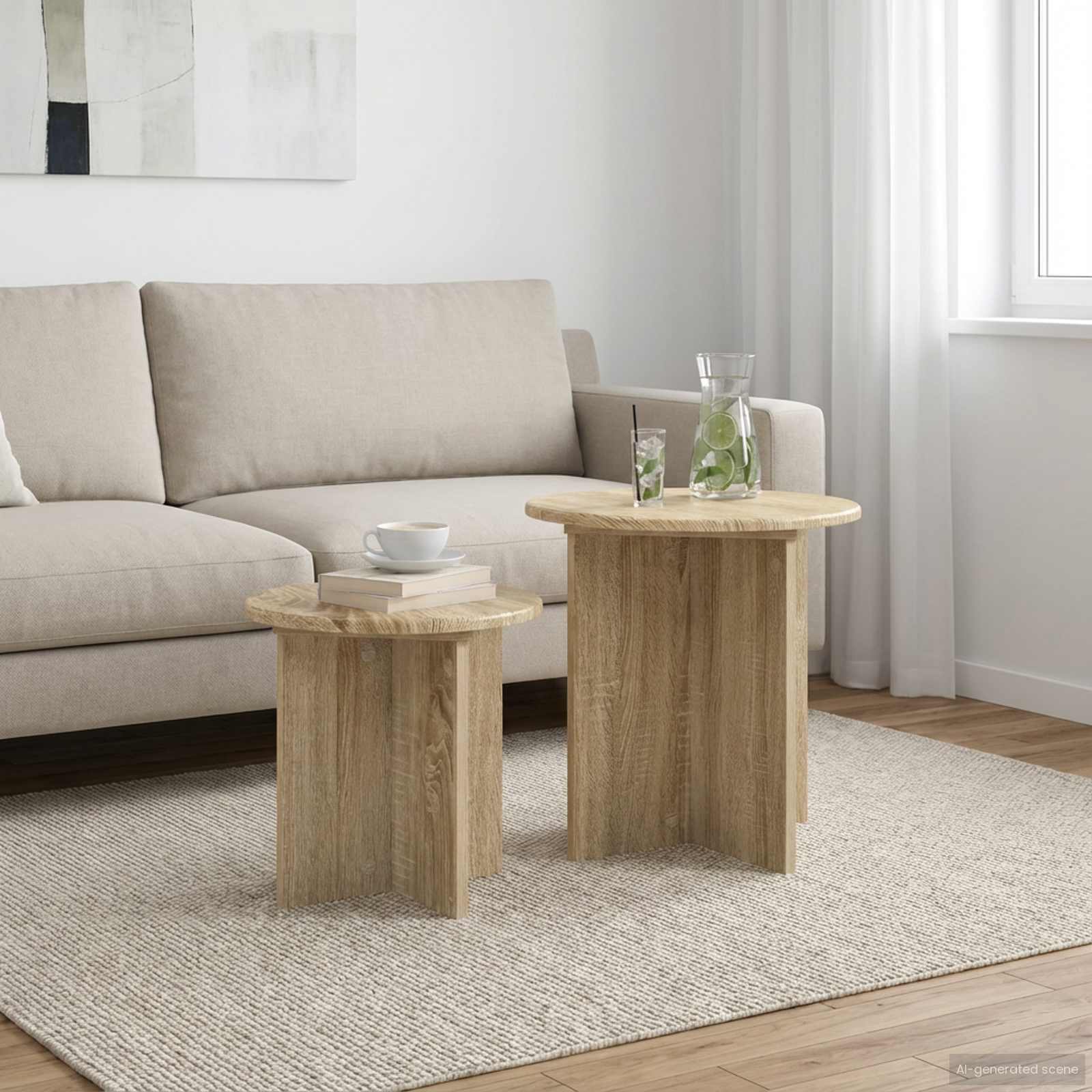 Šoninių staliukų komplektas su saugykla 2 pcs Sonoma ąžuolas