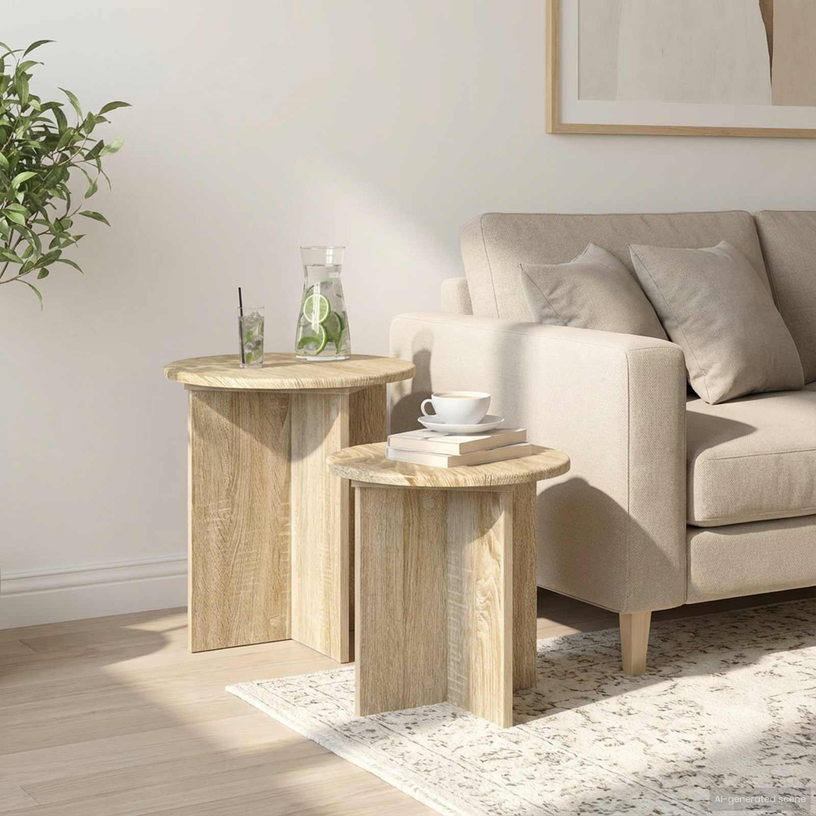 Šoninių staliukų komplektas su saugykla 2 pcs Sonoma ąžuolas
