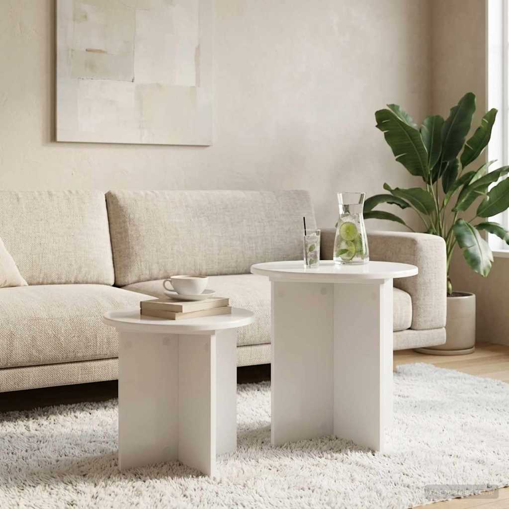 Šoninių staliukų komplektas su saugykla 2 pcs Itin blizgi balta