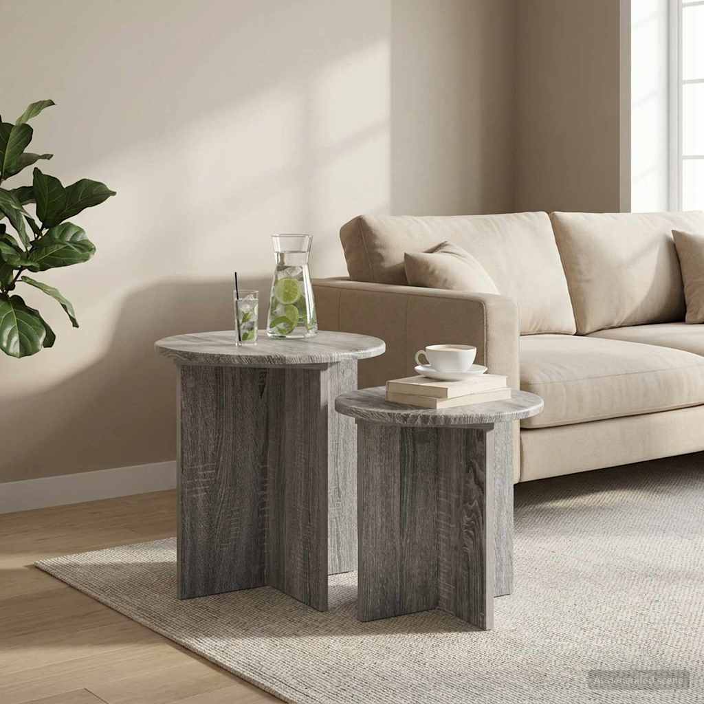 Šoninių staliukų komplektas 2 pcs Pilka sonoma ąžuolo