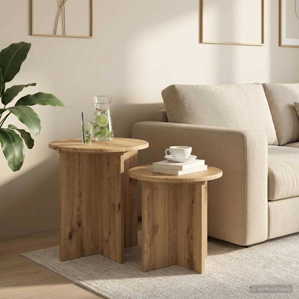 Šoninių staliukų komplektas su saugykla 2 pcs Artisano ąžuolo