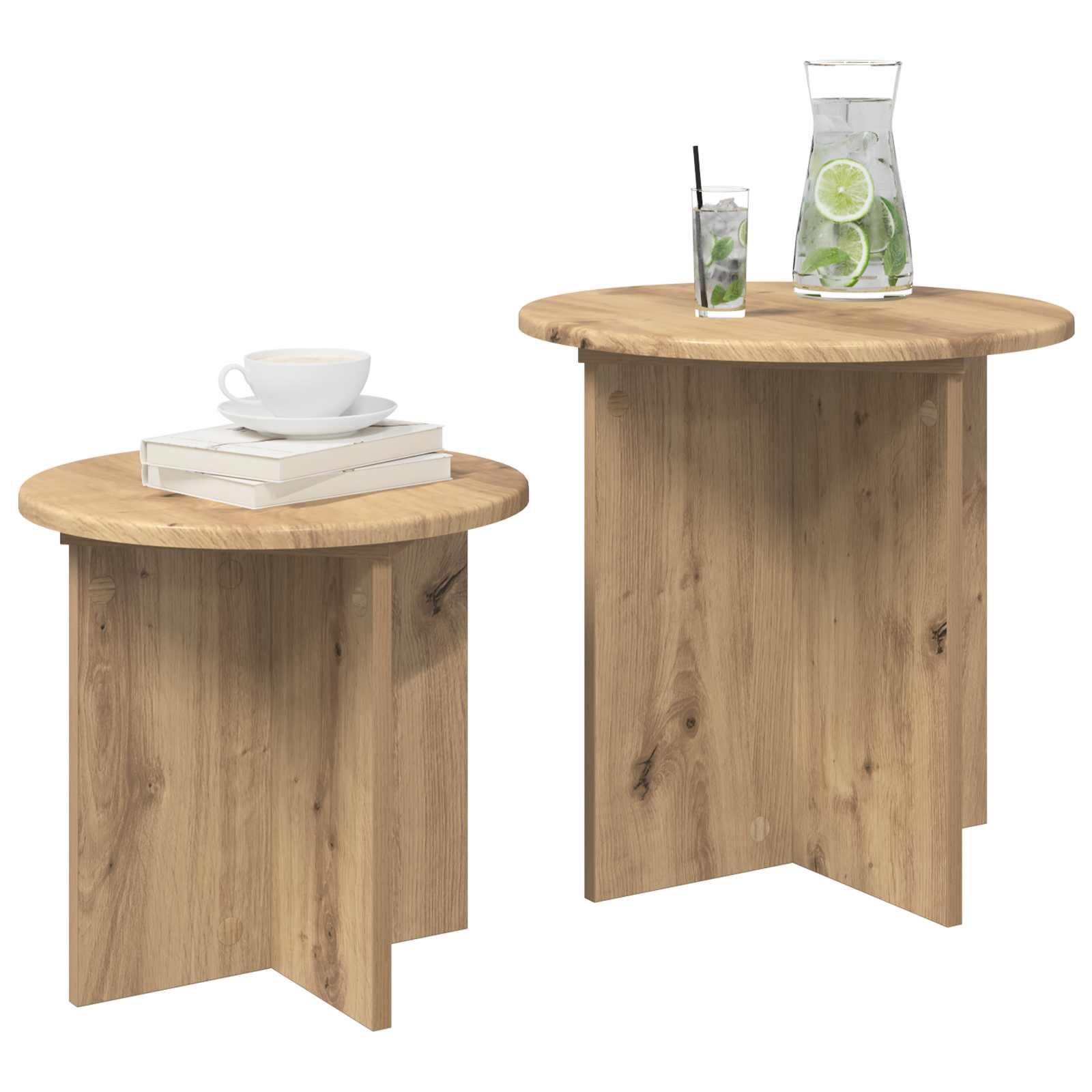 Šoninių staliukų komplektas su saugykla 2 pcs Artisano ąžuolo