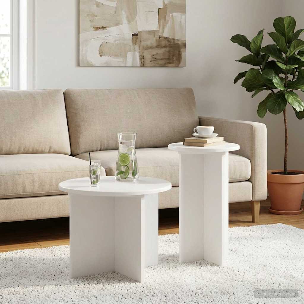 Šoninių staliukų komplektas 2 pcs Balta Apdirbta mediena