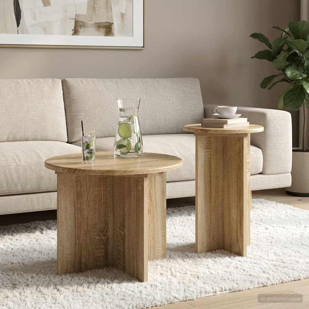 Šoninių staliukų komplektas su saugykla 2 pcs Sonoma ąžuolas