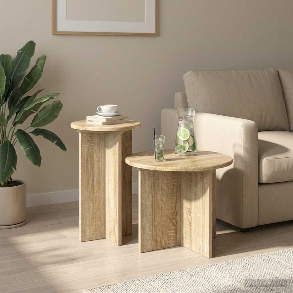 Šoninių staliukų komplektas su saugykla 2 pcs Sonoma ąžuolas