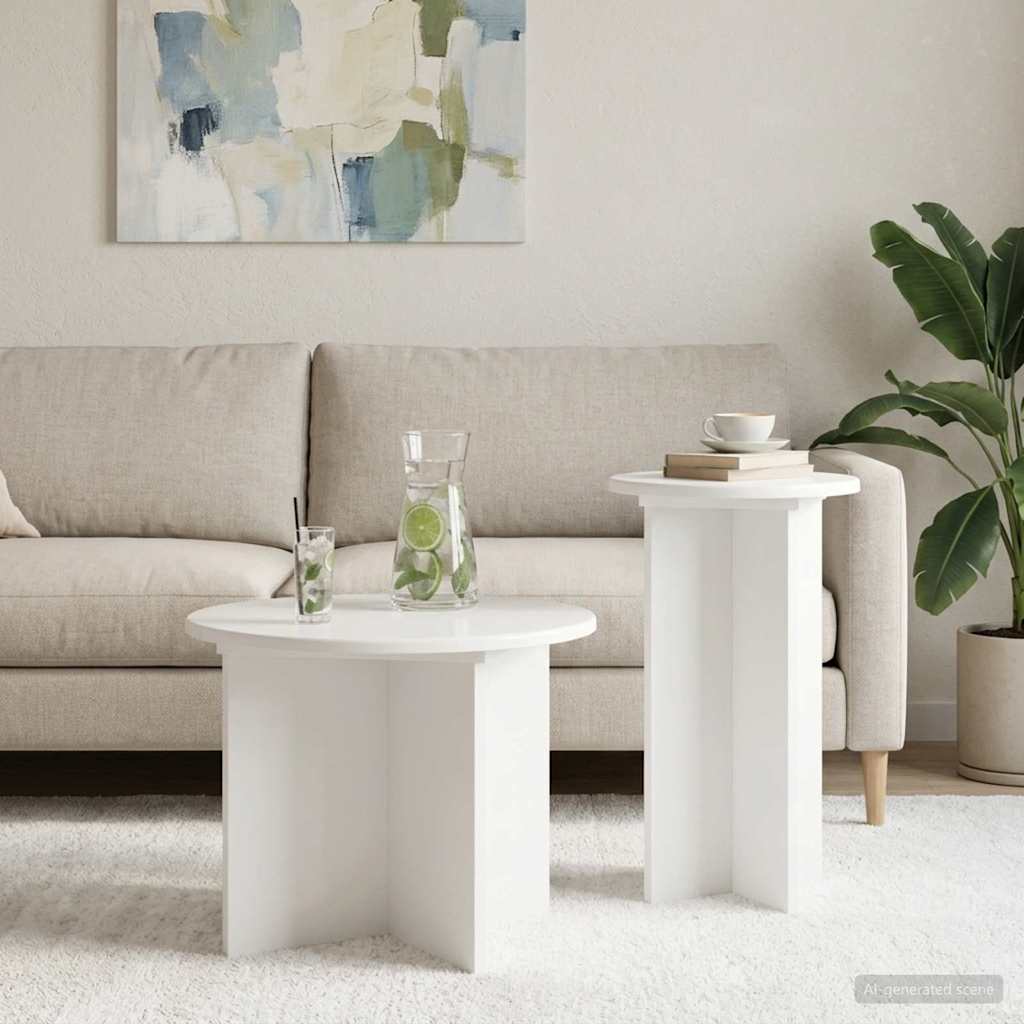 Šoninių staliukų komplektas su saugykla 2 pcs Itin blizgi balta