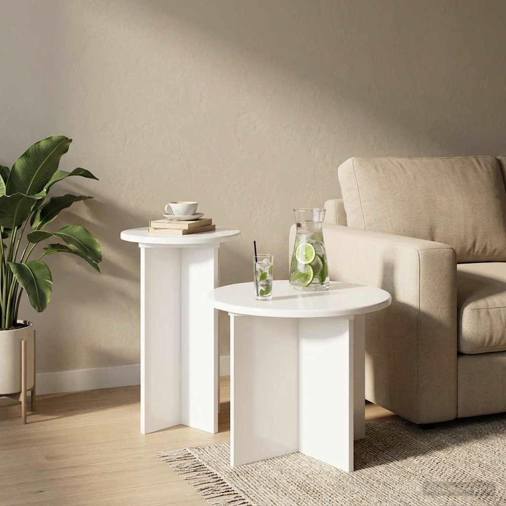 Šoninių staliukų komplektas su saugykla 2 pcs Itin blizgi balta
