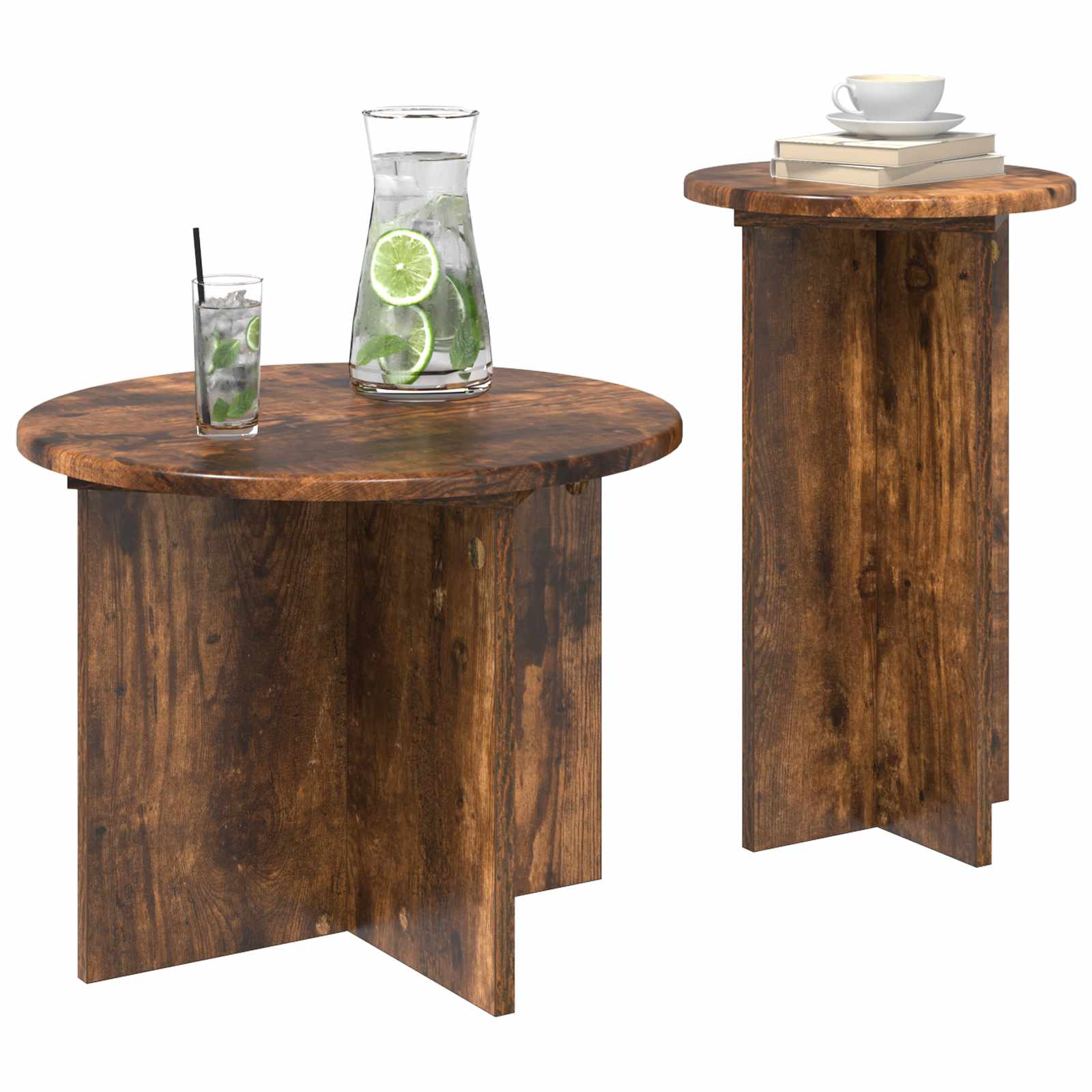 Šoninių staliukų komplektas su saugykla 2 pcs Dūminio ąžuolo