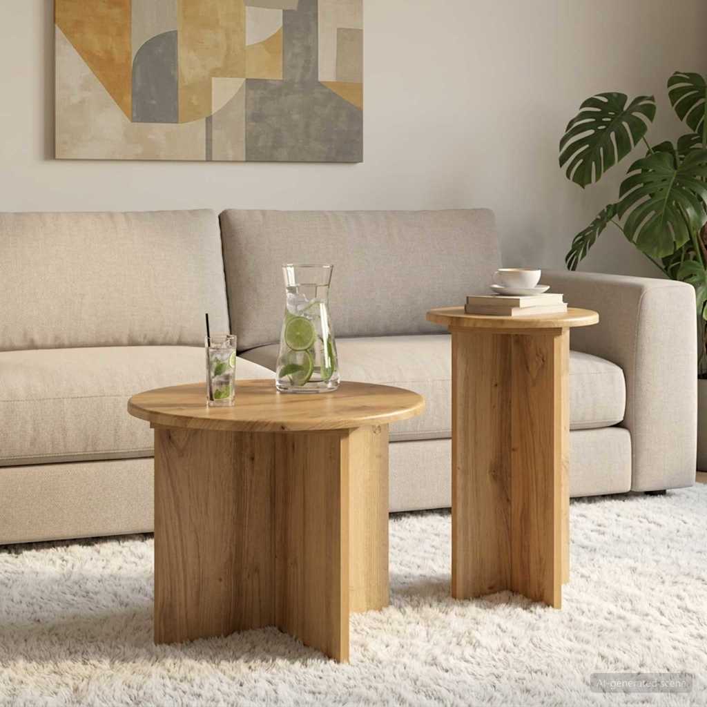 Šoninių staliukų komplektas su saugykla 2 pcs Artisano ąžuolo