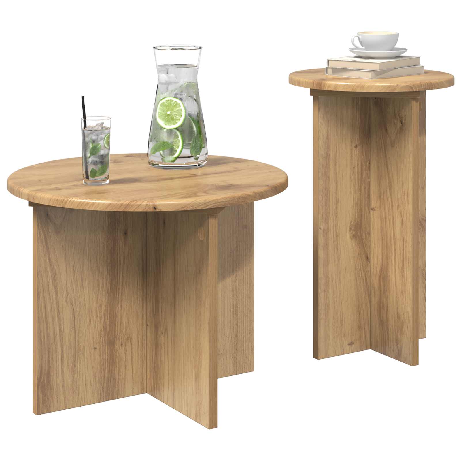 Šoninių staliukų komplektas su saugykla 2 pcs Artisano ąžuolo