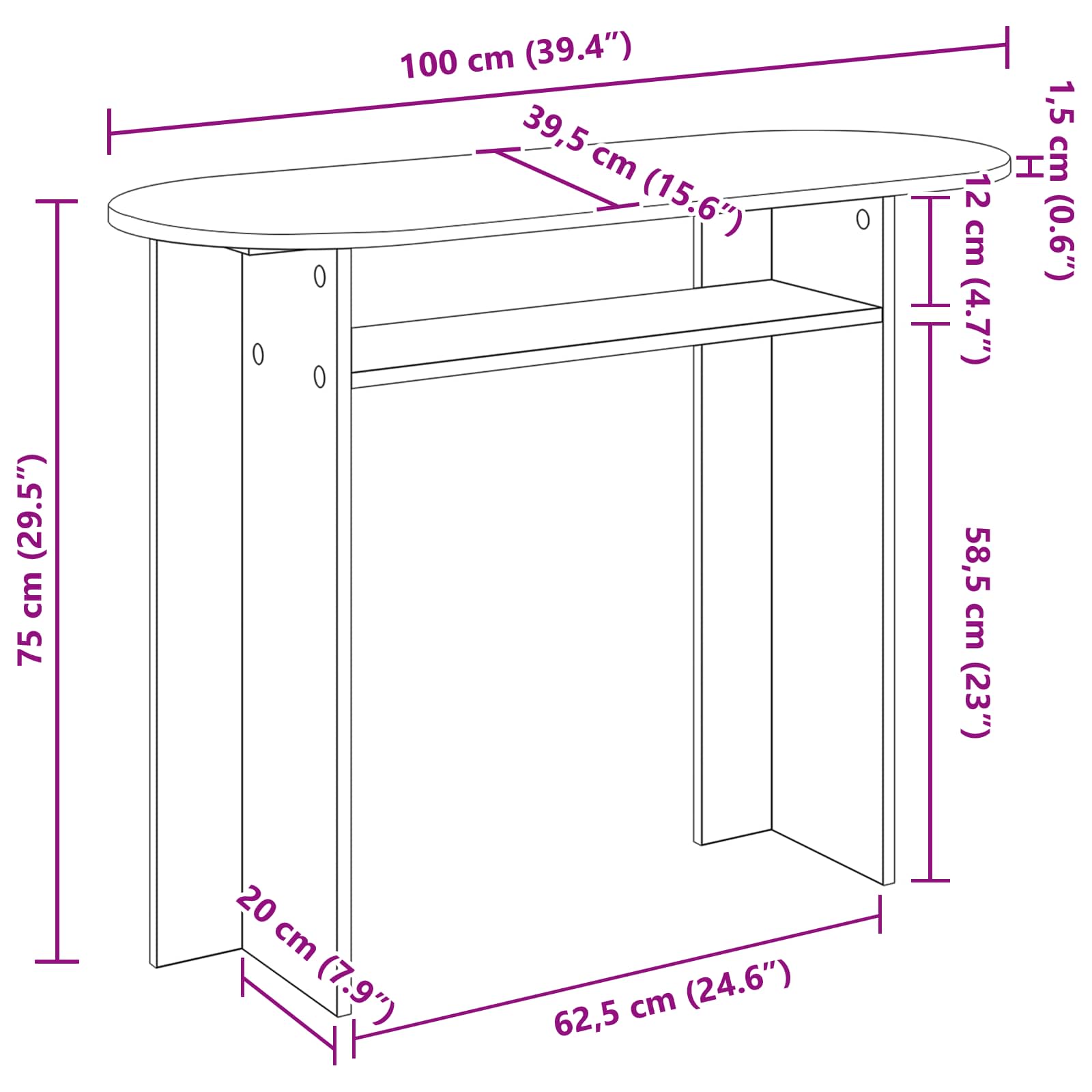 Konsolinis stalas Pilka sonoma ąžuolo 100 x 39,5 x 75 cm