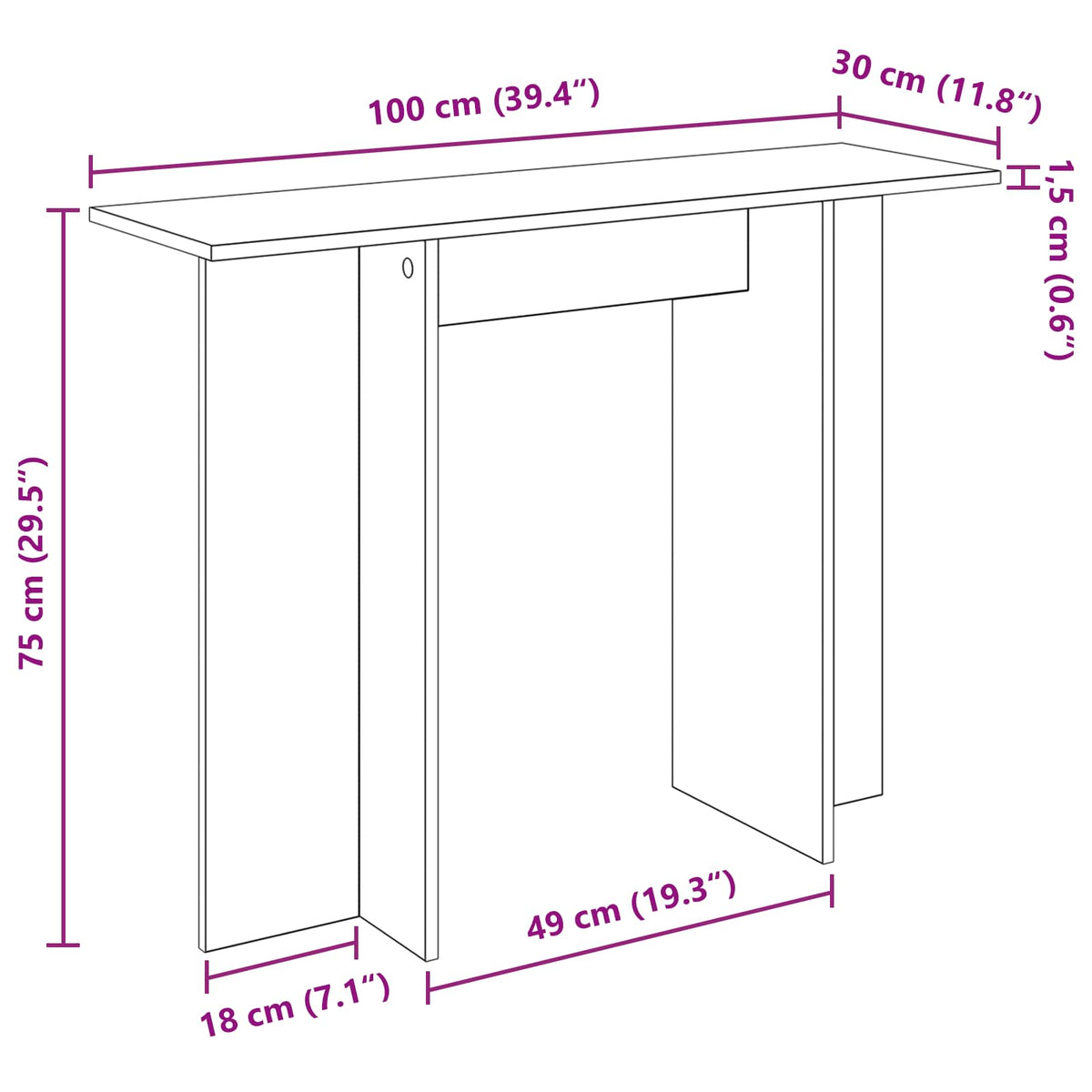 Konsolinis stalas Betono pilka 100 x 30 x 75 cm
