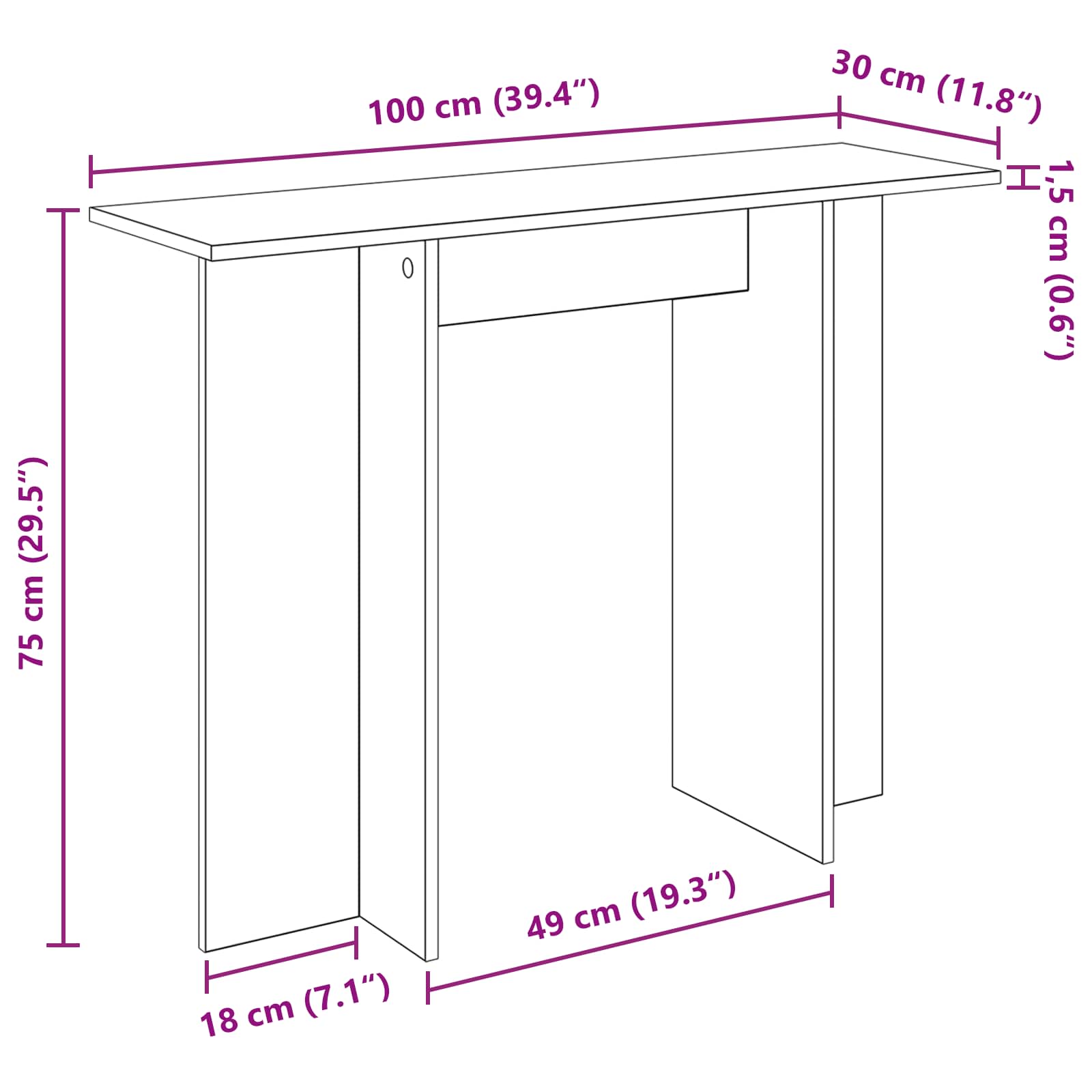 Konsolinis stalas Pilka sonoma ąžuolo 100 x 30 x 75 cm