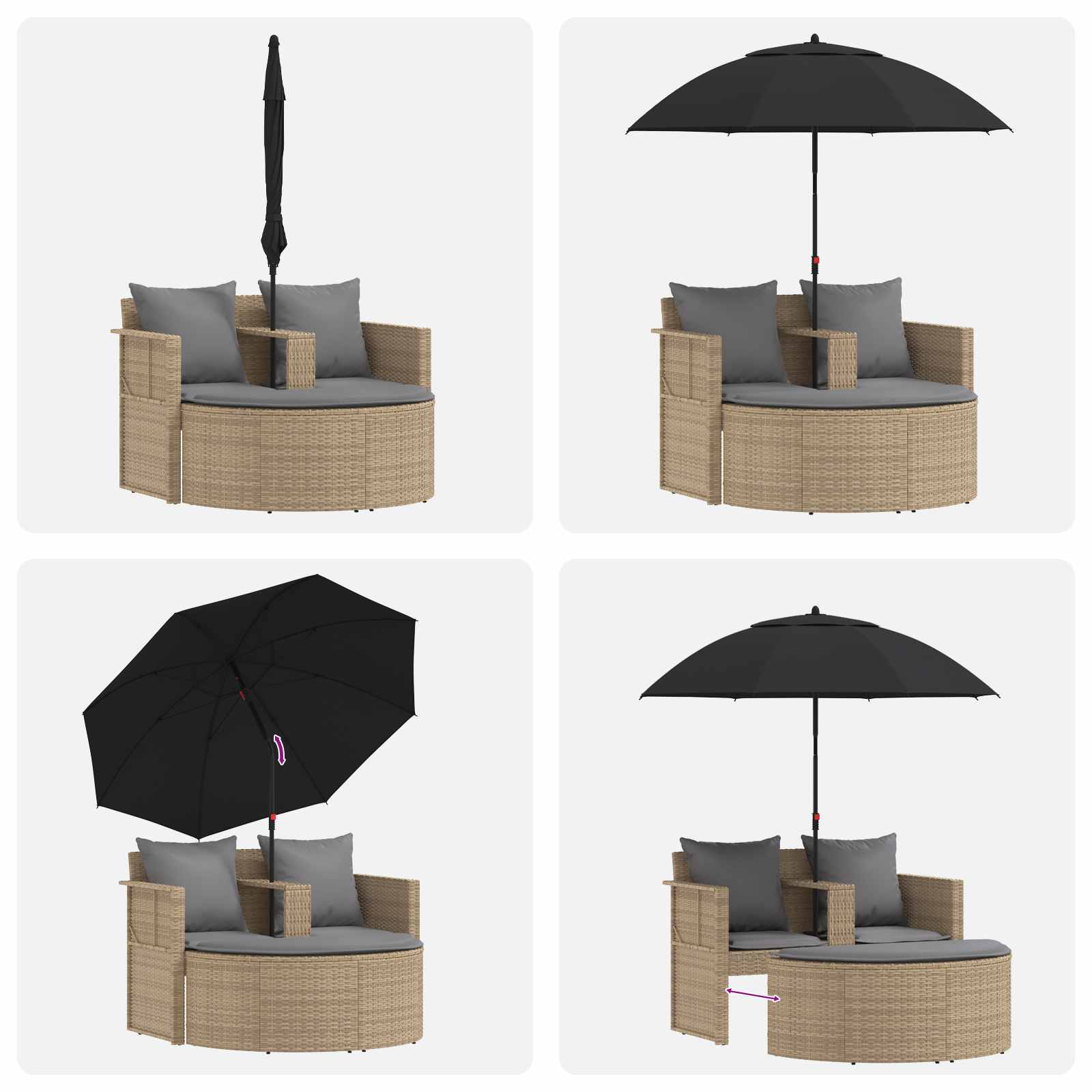 Sodo sofa su pagalve 8 pcs Bežinė ir šviesiai pilka poliratanas