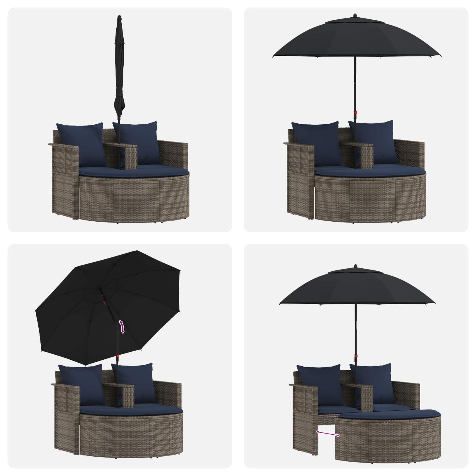 Sodo sofa su pagalve 8 pcs Pilka ir tamsiai mėlyna poliratanas