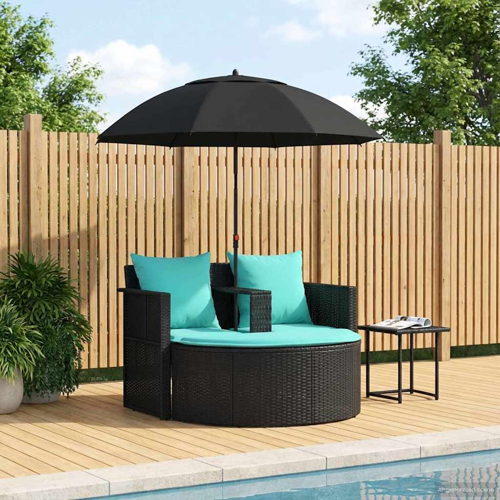 Sodo sofa su pagalve 8 pcs Juoda ir turkio poliratanas
