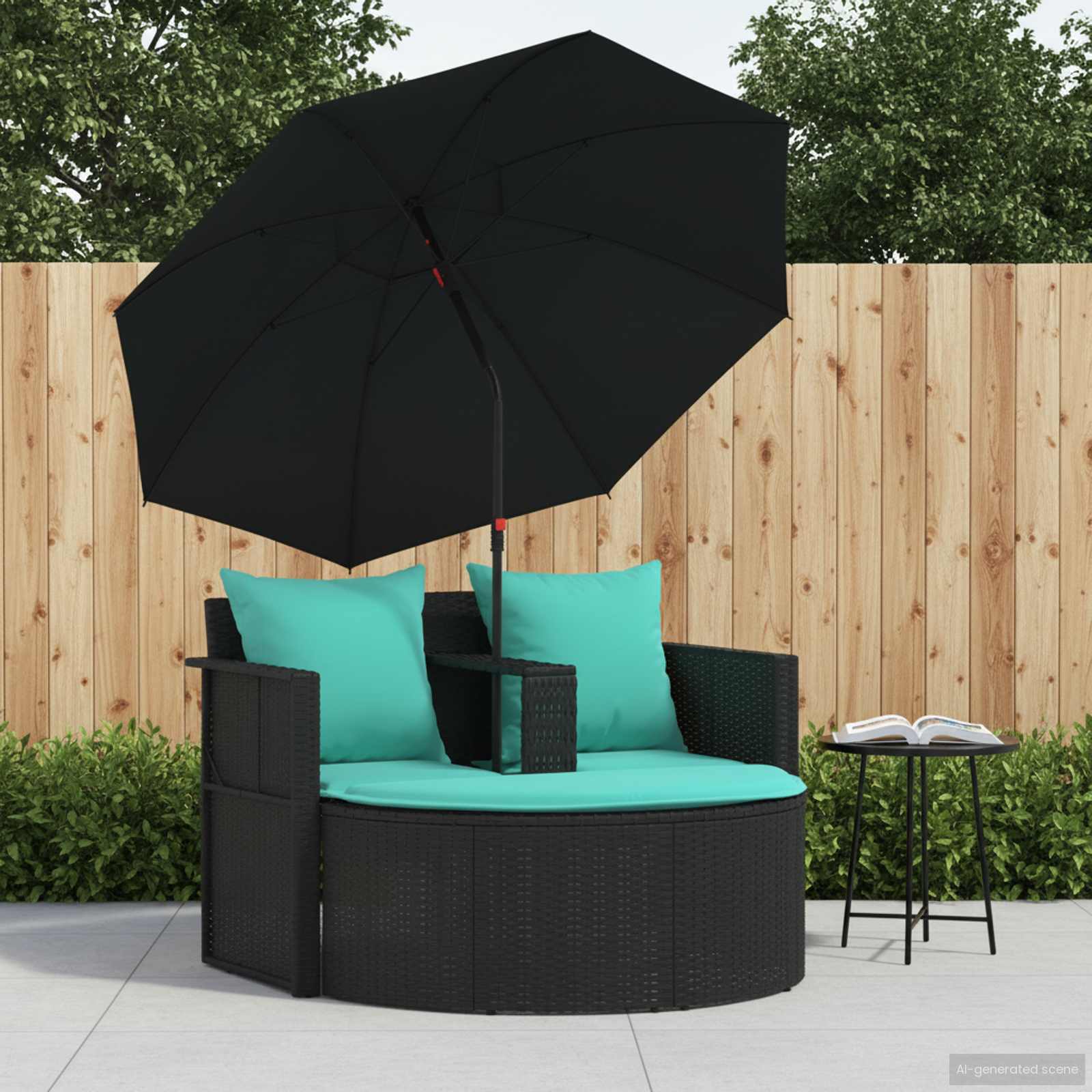 Sodo sofa su pagalve 8 pcs Juoda ir turkio poliratanas